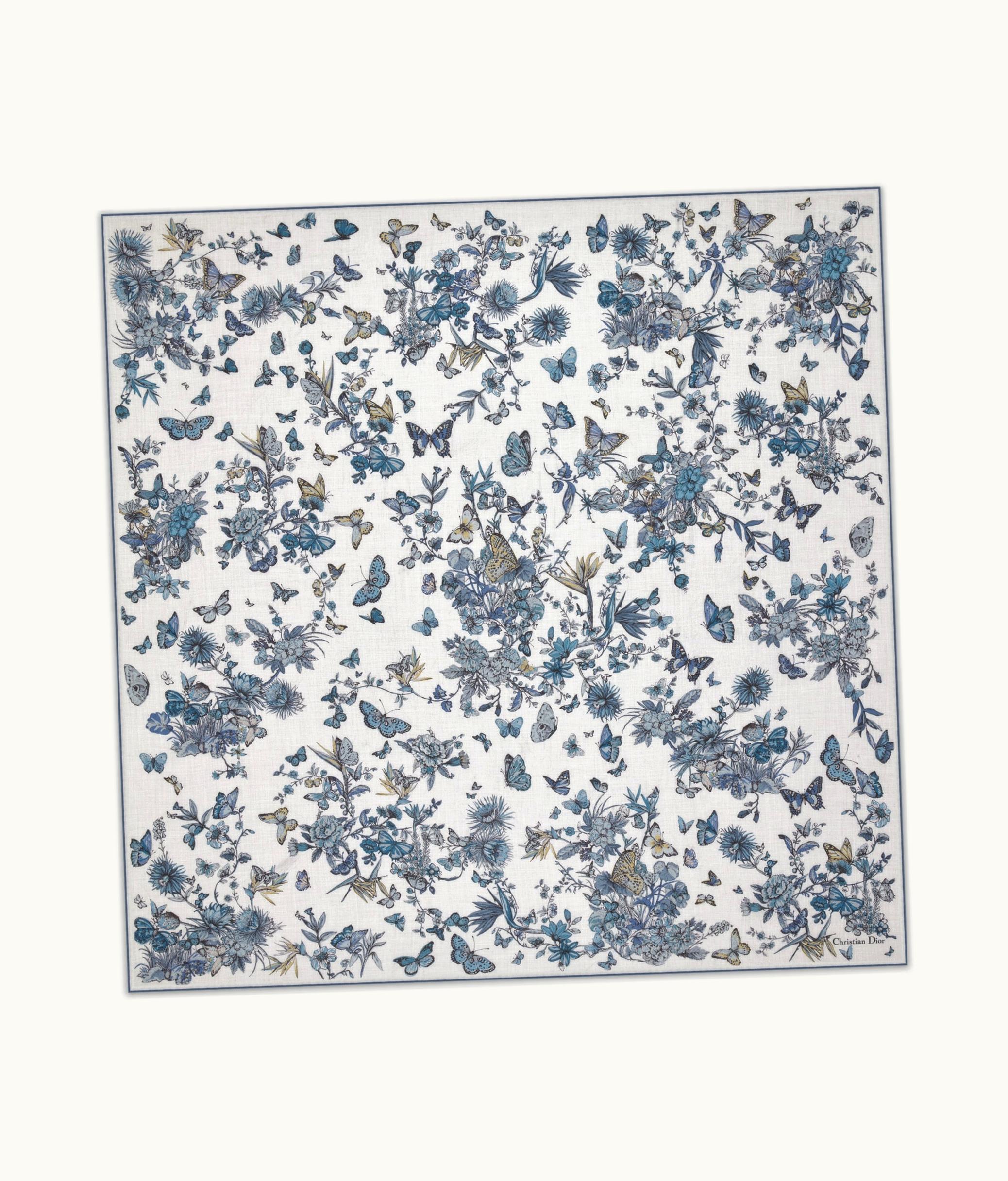 Dior Dior Toile De Jouy Mexico Shawl - White And Pastel Midnight Blue Cashmere