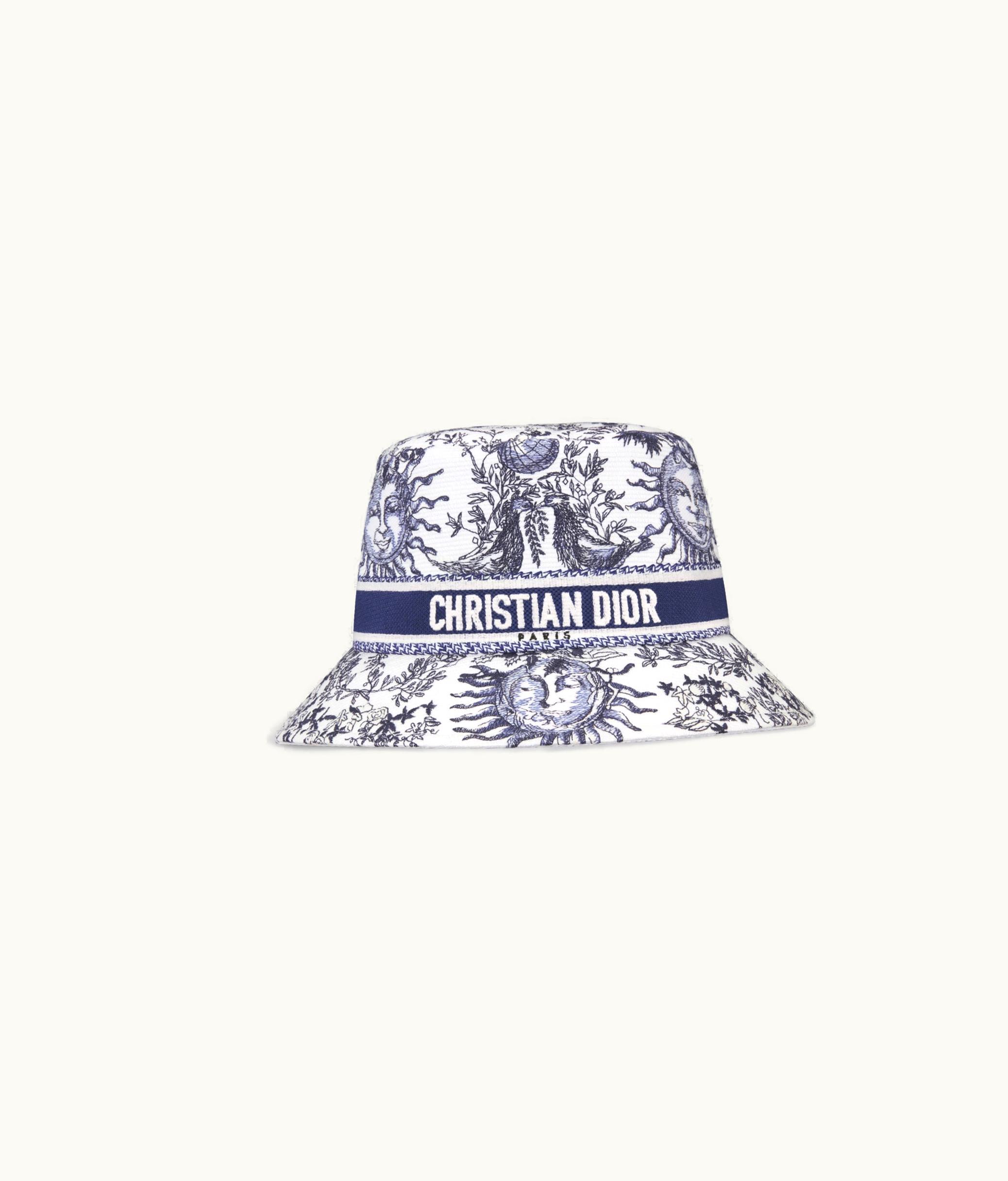 Dior Dior Bob D-Bobby Toile De Jouy Soleil À Petit Bord Broderie Blanche Et Bleu Marine