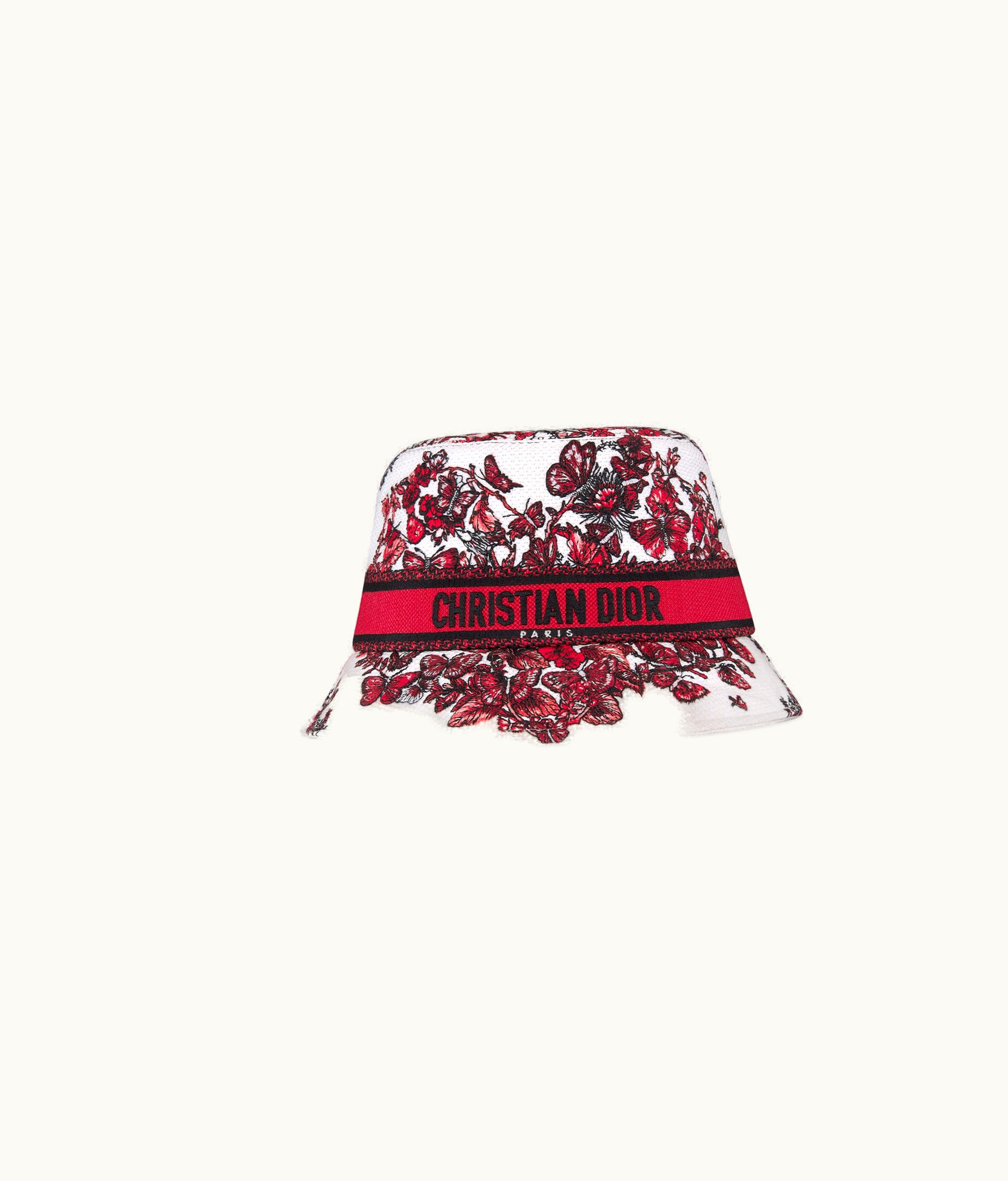 Dior Dior D-Bobby Le Cœur Des Papillons Small Brim Bucket Hat - White And Red Embroidery