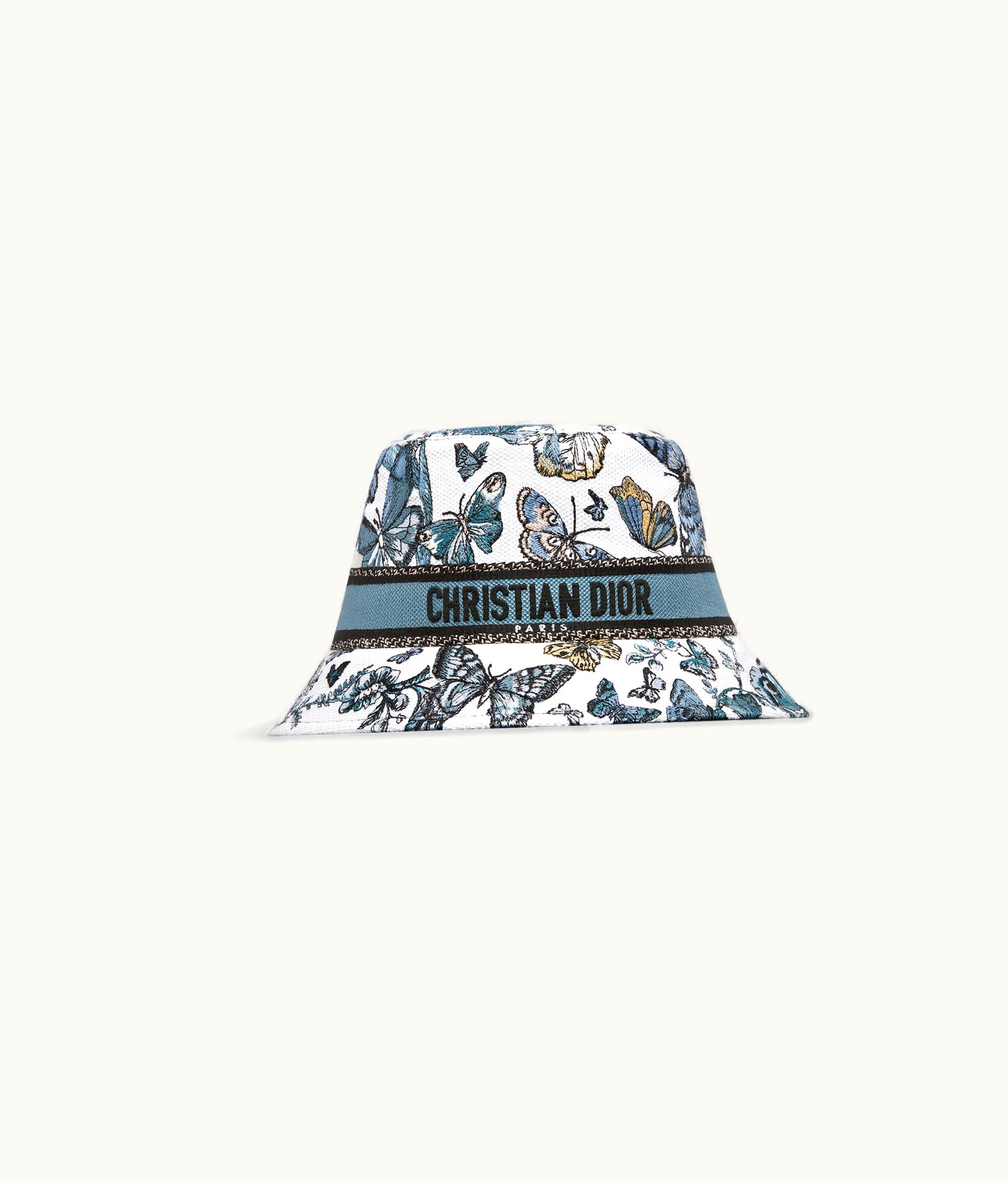 Dior Dior D-Bobby Toile De Jouy Mexico Small Brim Bucket Hat - White And Pastel Midnight Blue Embroidery