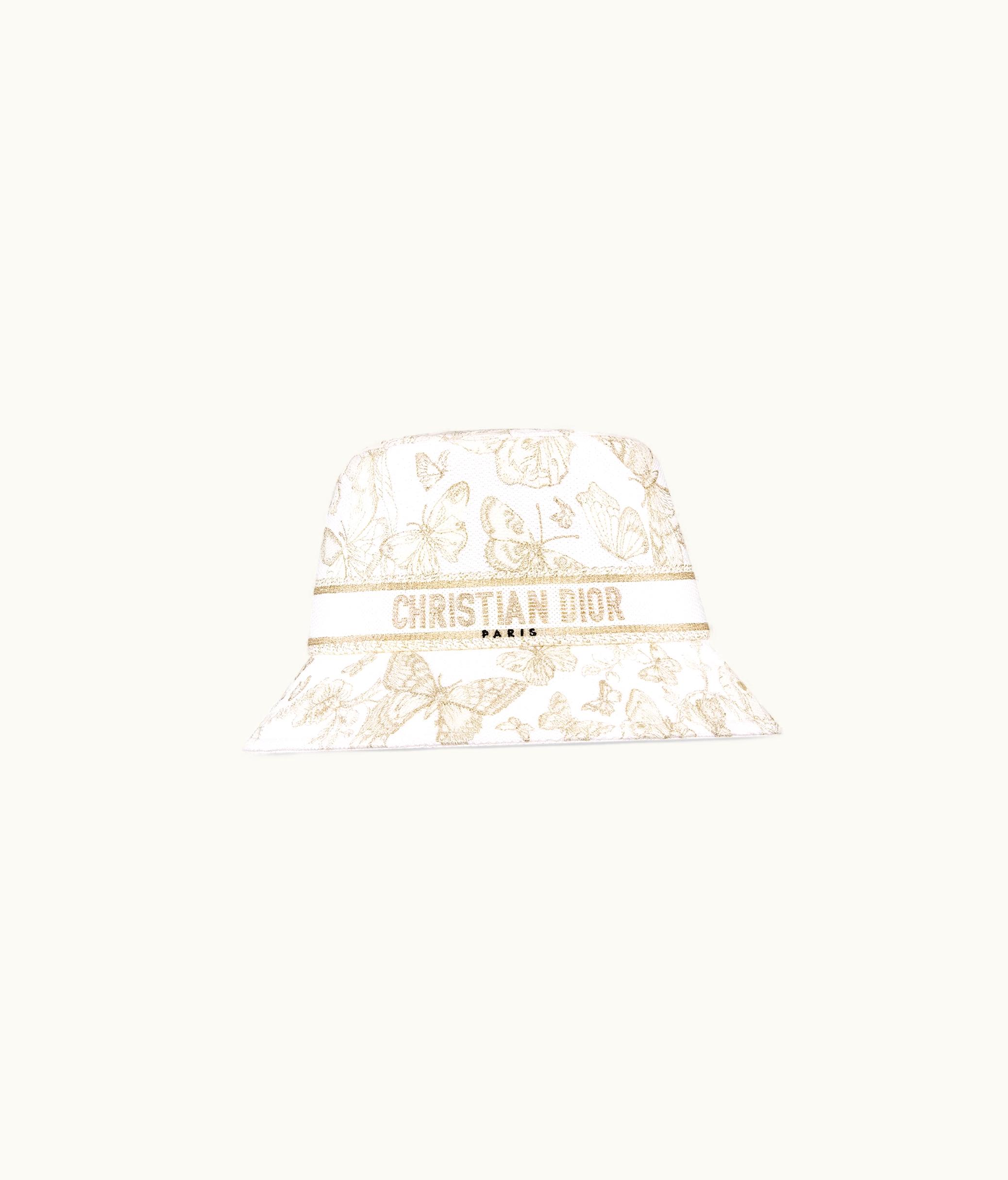 Dior Dior D-Bobby Toile De Jouy Mexico Small Brim Bucket Hat - White And Gold-Tone Embroidery