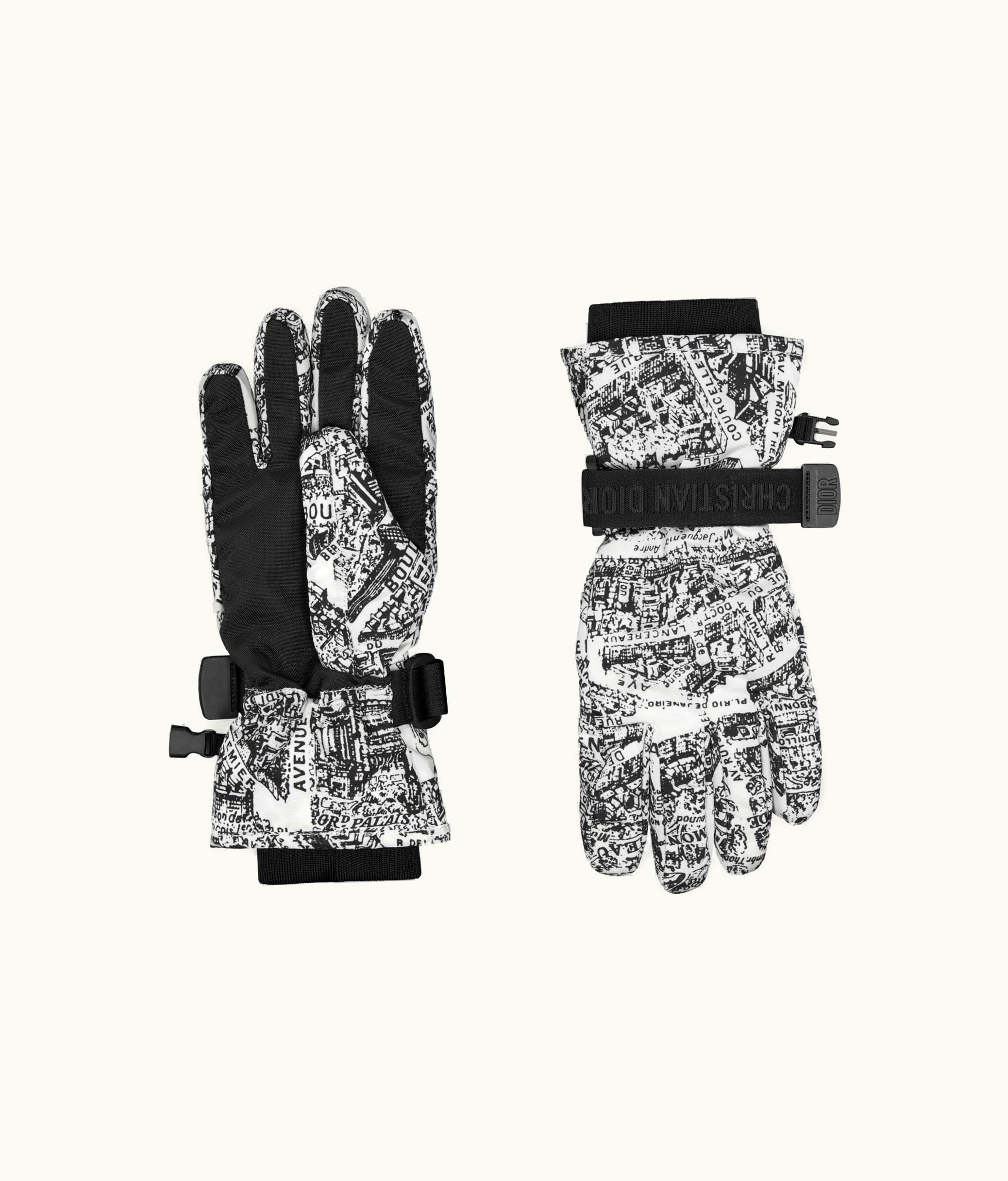 Dior Dior Plan De Paris Ski Gloves - White And Black Technical Fabric