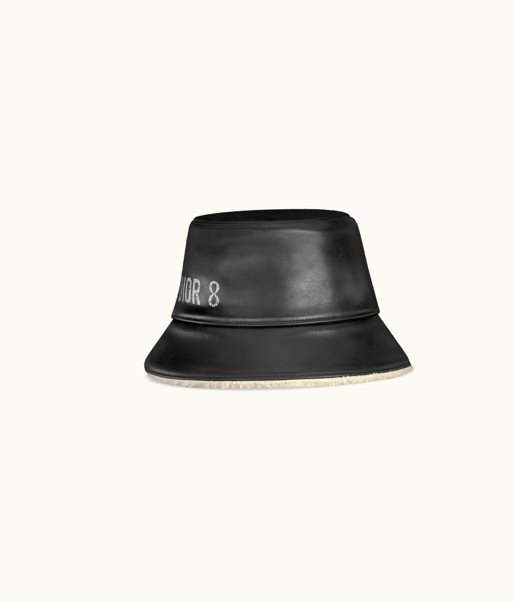 Dior Teddy-D Dior 8 Small Brim Bucket Hat - Black Calfskin And White Lambskin Shearling