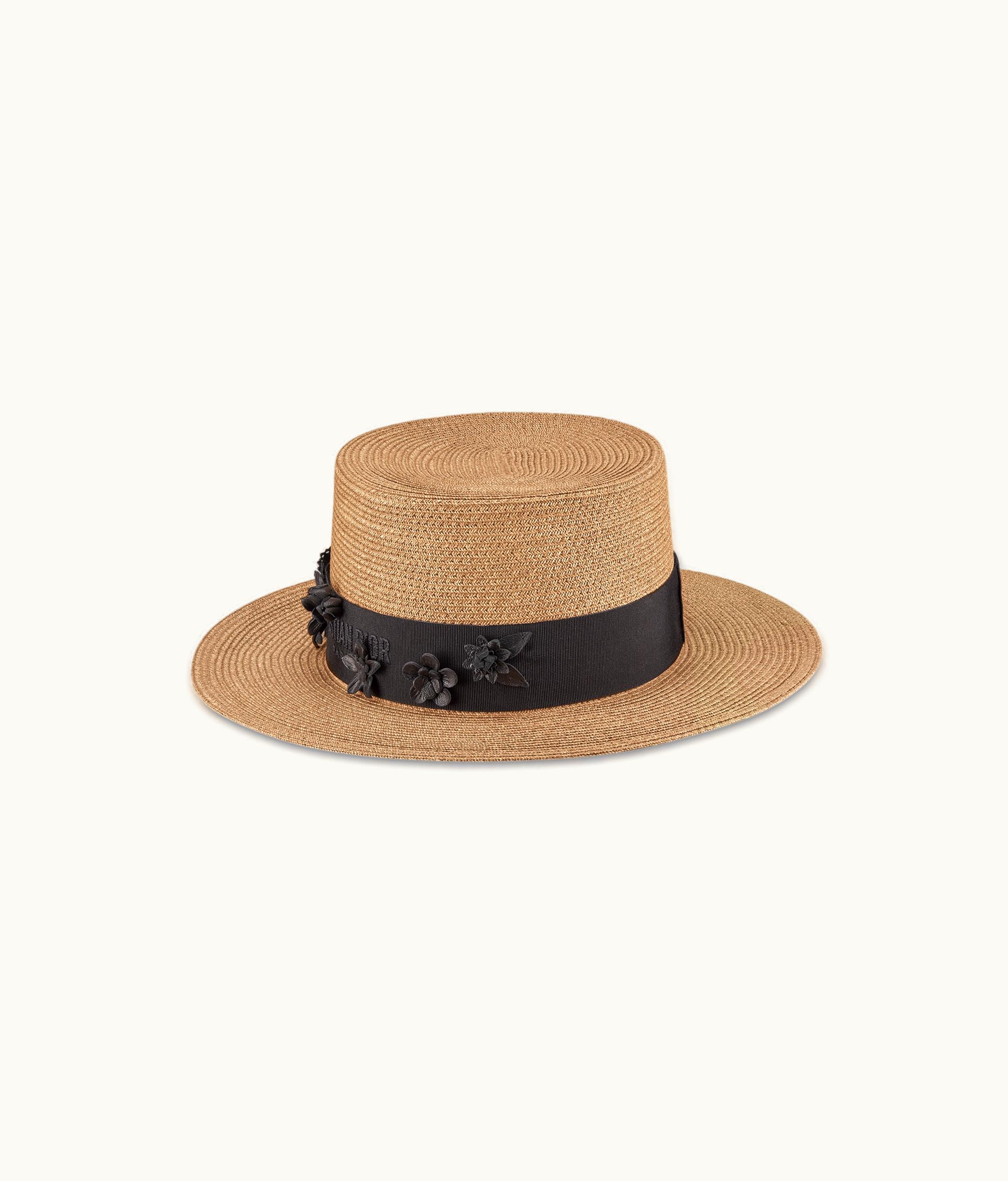 Dior Diorodeo Small Brim Hat - Natural Straw And Black Smooth Calfskin With Three-Dimensional Flowers