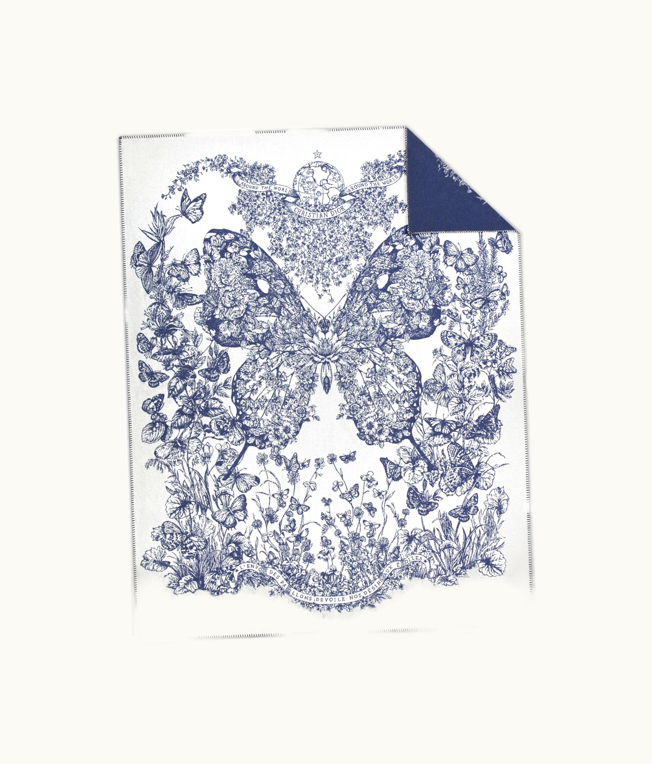 Dior Dior Butterfly Around The World Blanket - Off-White And Blue Cashmere