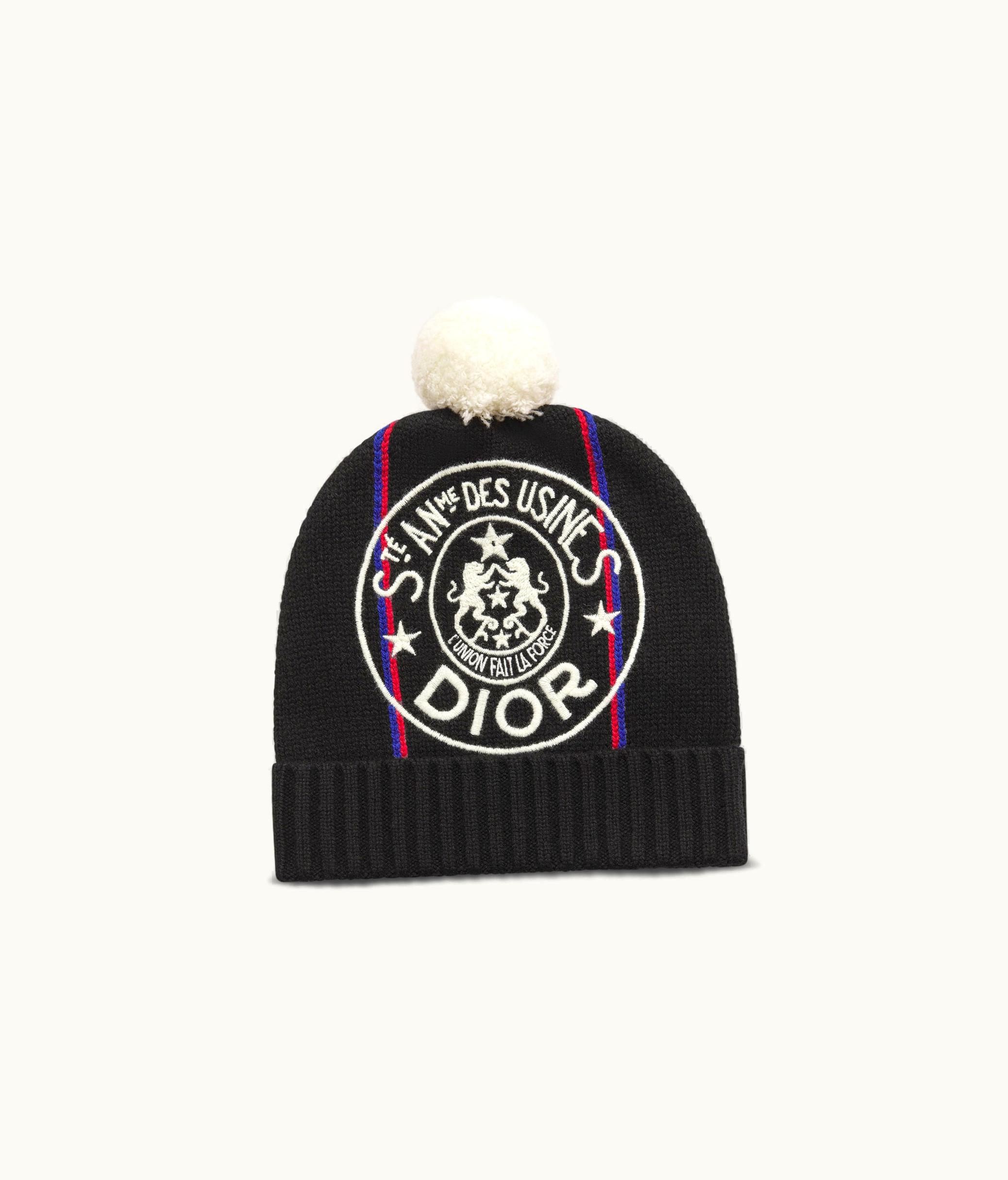Dior Dior Union Pompom Beanie - Black And White Three-Tone Wool And Cashmere Knit