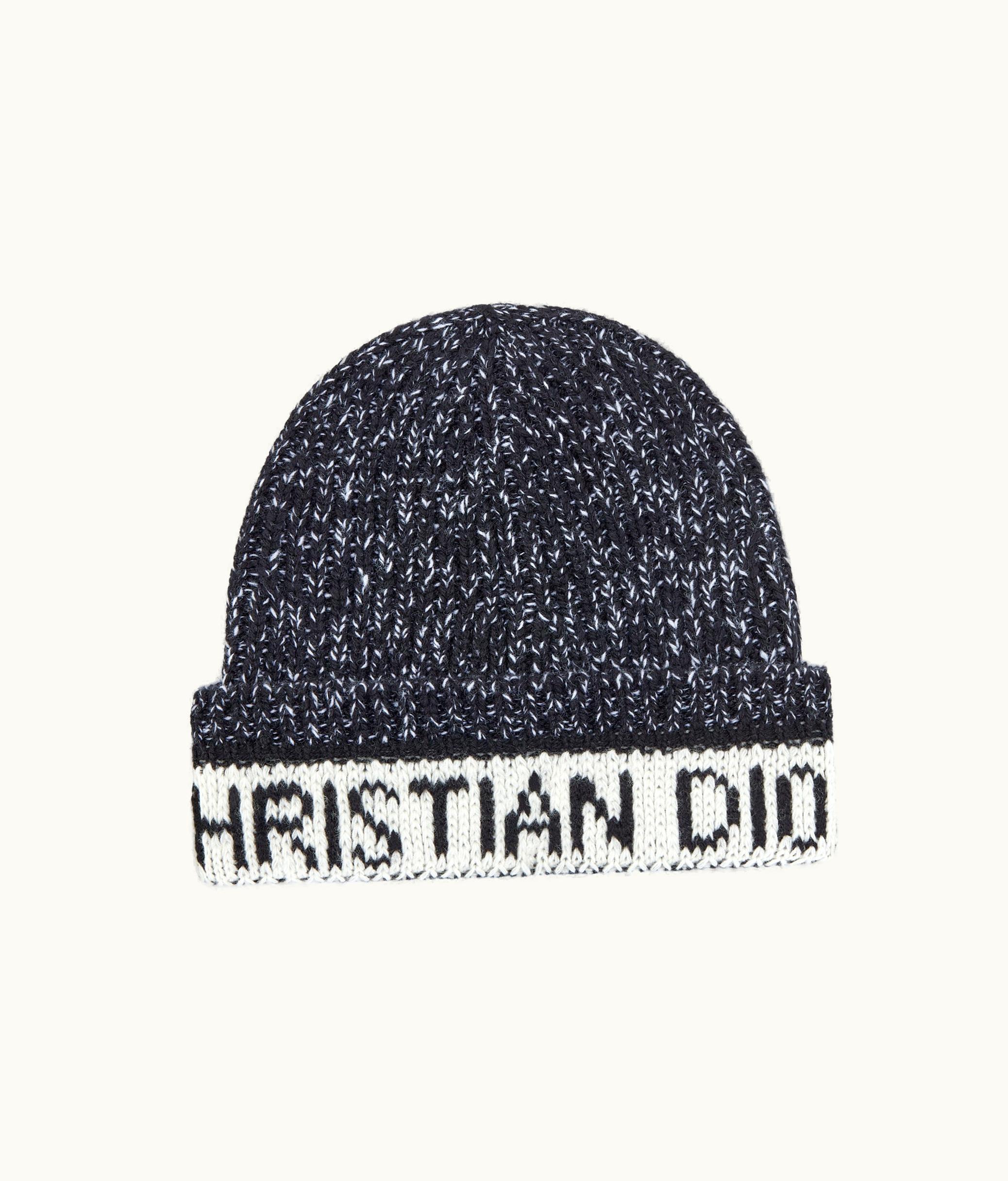 Dior Dior D-White Beanie - Black And Ivory Virgin Wool And Cashmere