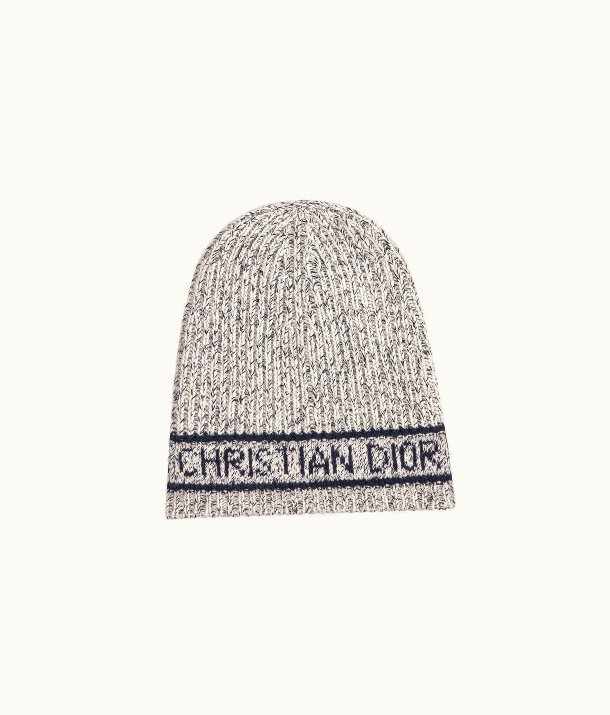 Dior Dior D-White Beanie - Ecru And Navy Blue Virgin Wool And Cashmere Knit