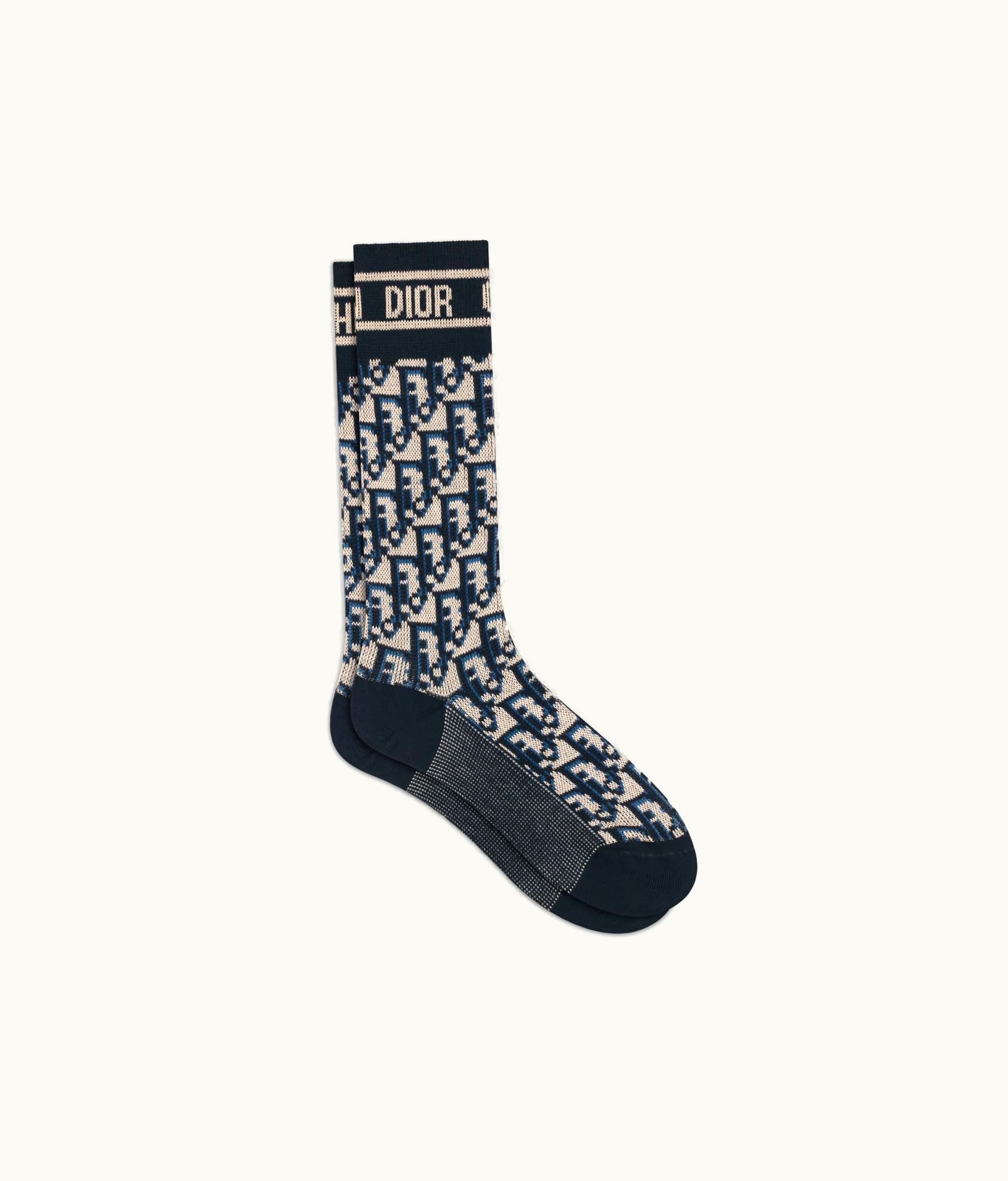Dior Socks - Navy Blue And Ecru Dior Oblique Cotton Blend