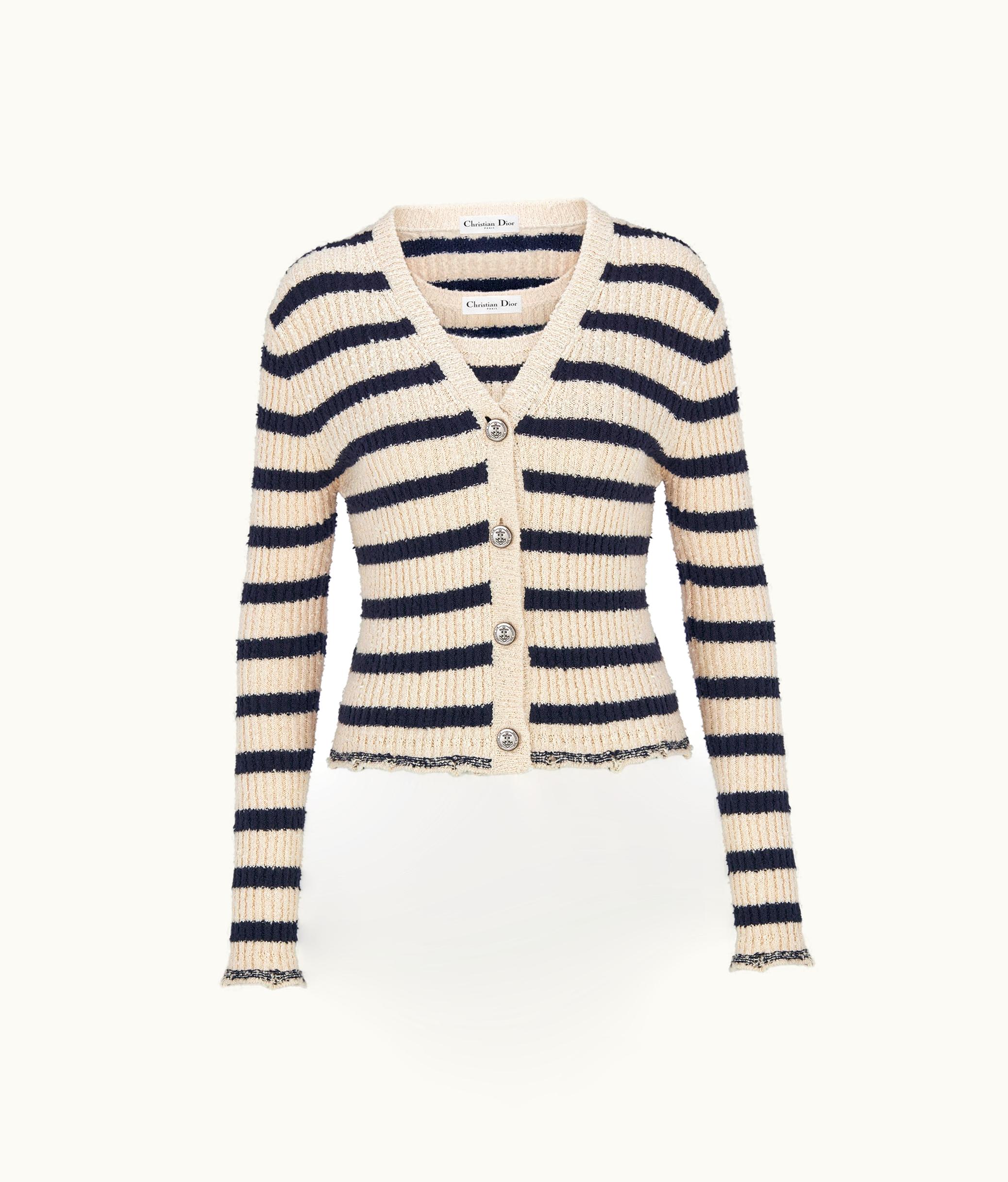 Dior Dior Marinière Twinset - White And Navy Blue Cotton Knit