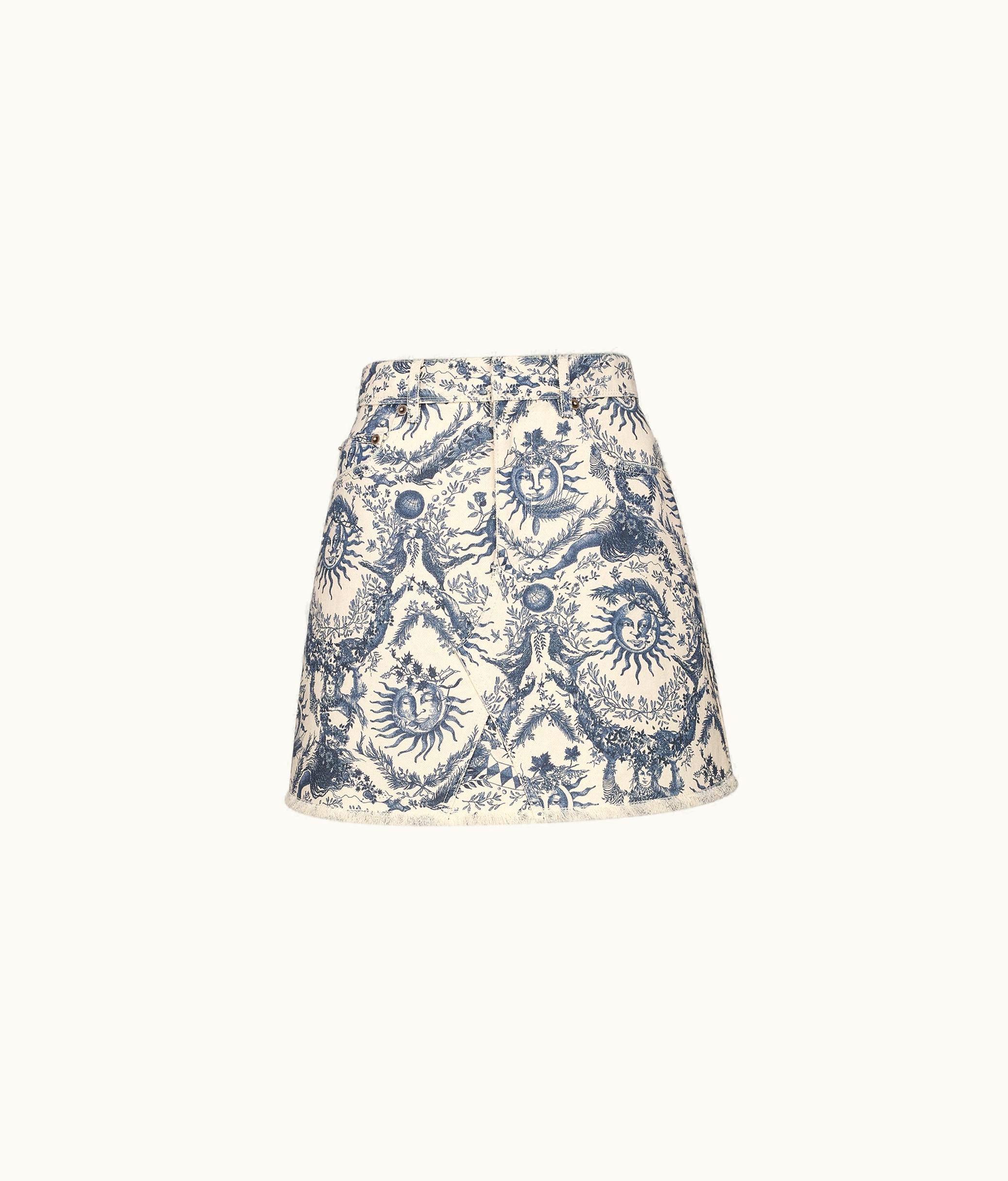 Dior Dior Miniskirt - White And Navy Blue Toile De Jouy Soleil Cotton Denim