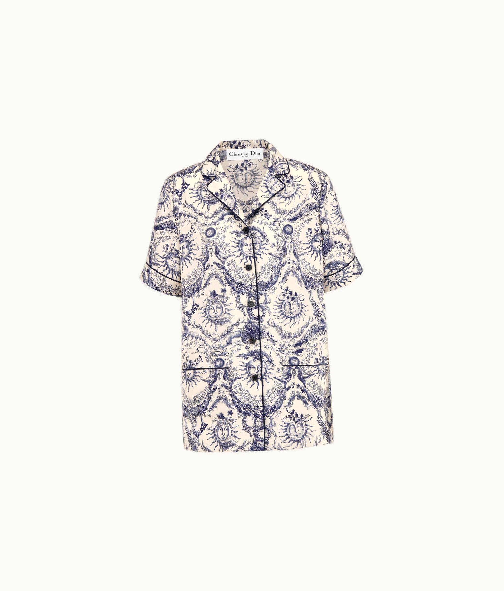 Dior Dior Short-Sleeved Shirt - White And Navy Blue Toile De Jouy Soleil Silk Twill