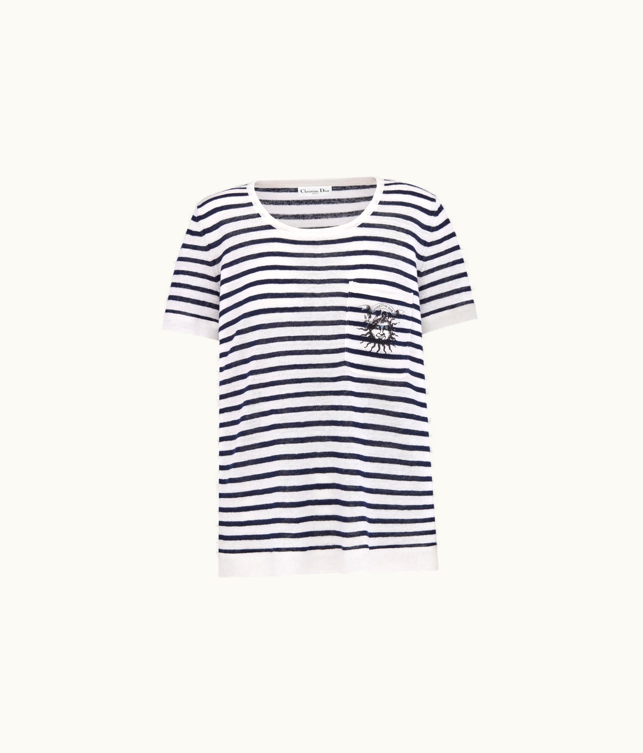 Dior Dior Marinière Short-Sleeved Sweater - Navy Blue And White Linen, Cashmere And Silk Knit