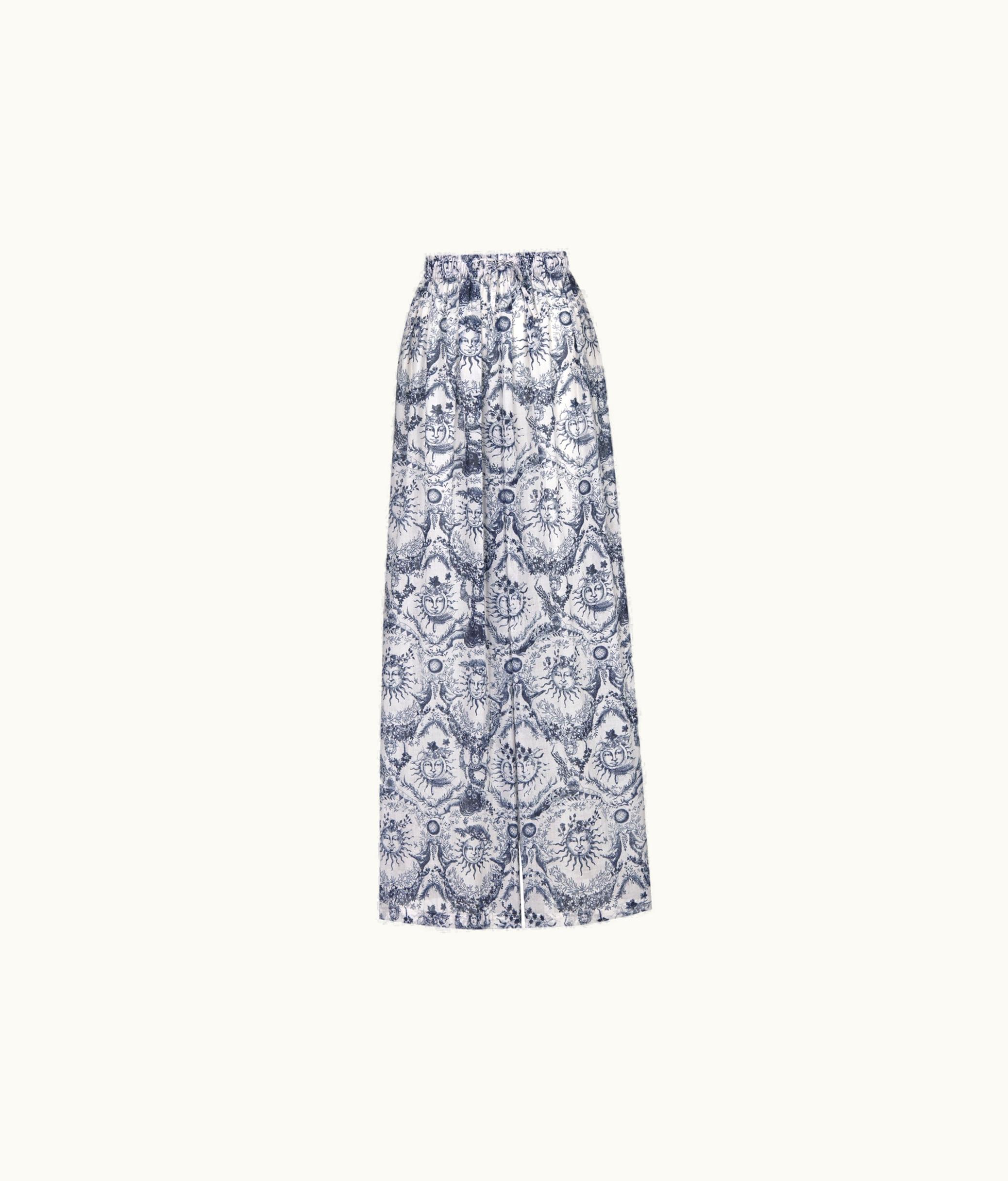 Dior Dior Pants - White And Navy Blue Toile De Jouy Soleil Cotton Voile