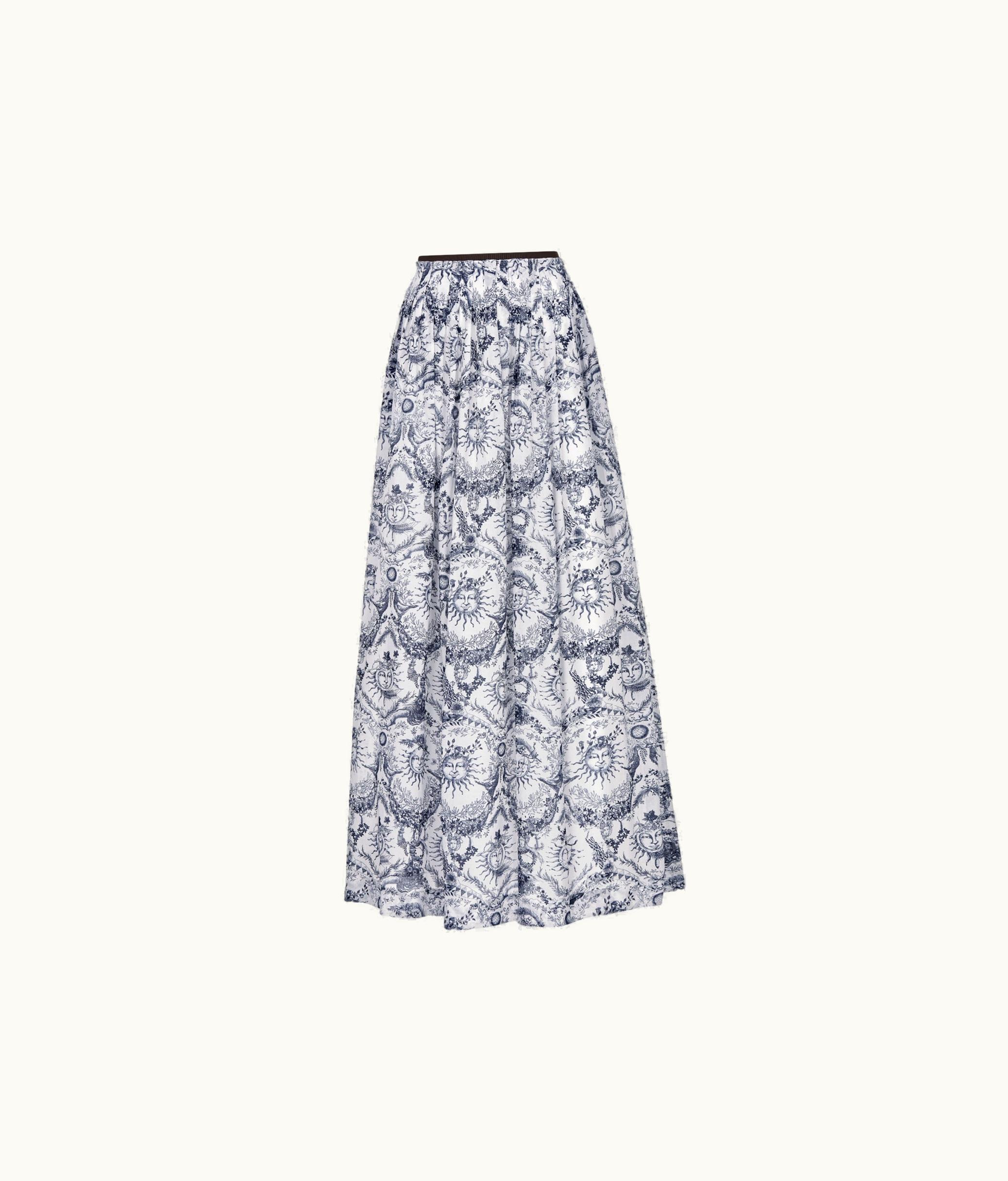 Dior Dior Flared Mid-Length Skirt - White And Navy Blue Toile De Jouy Soleil Cotton Voile
