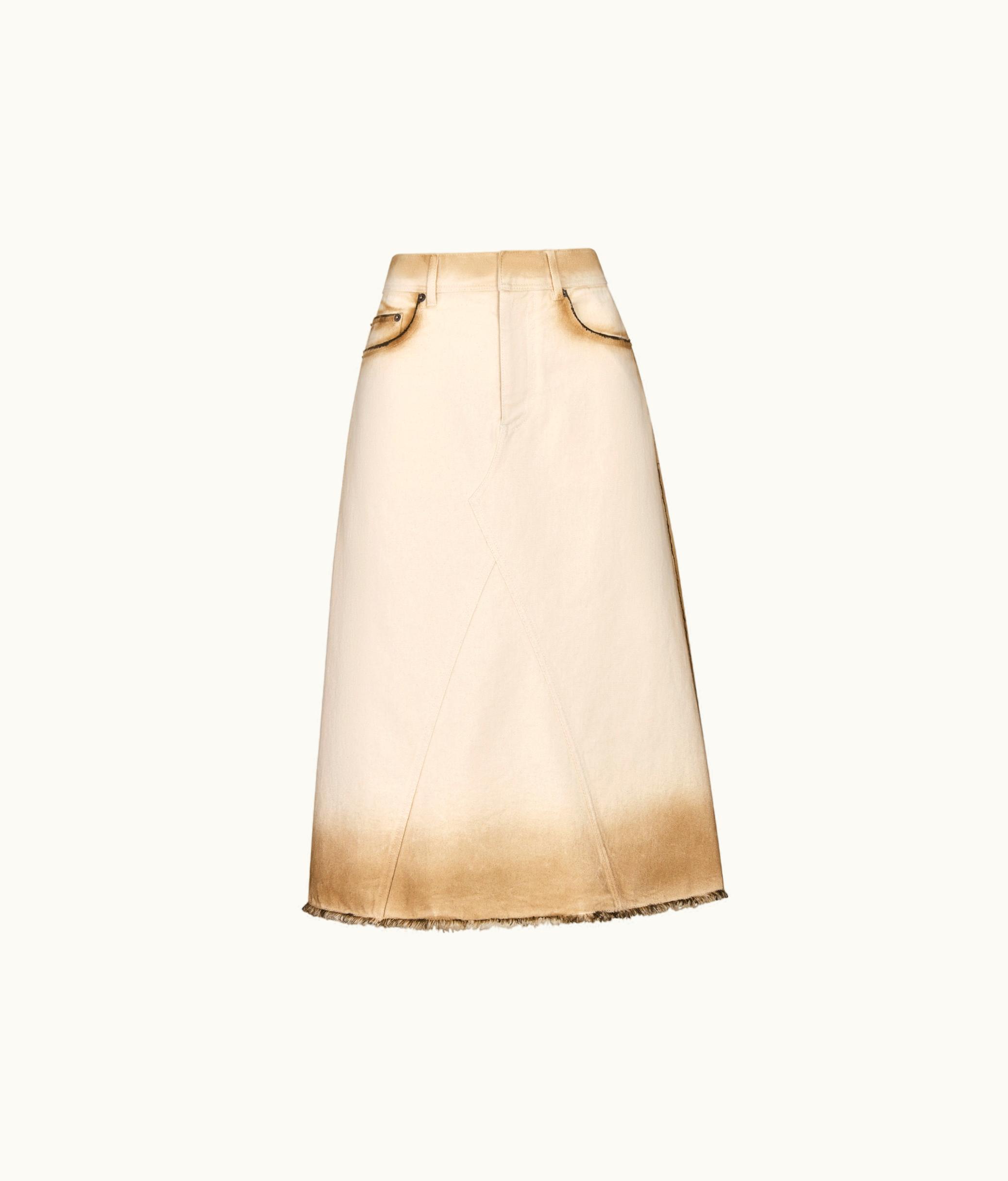 Dior Dior Flared Mid-Length Skirt - White Burned-Effect Cotton Denim