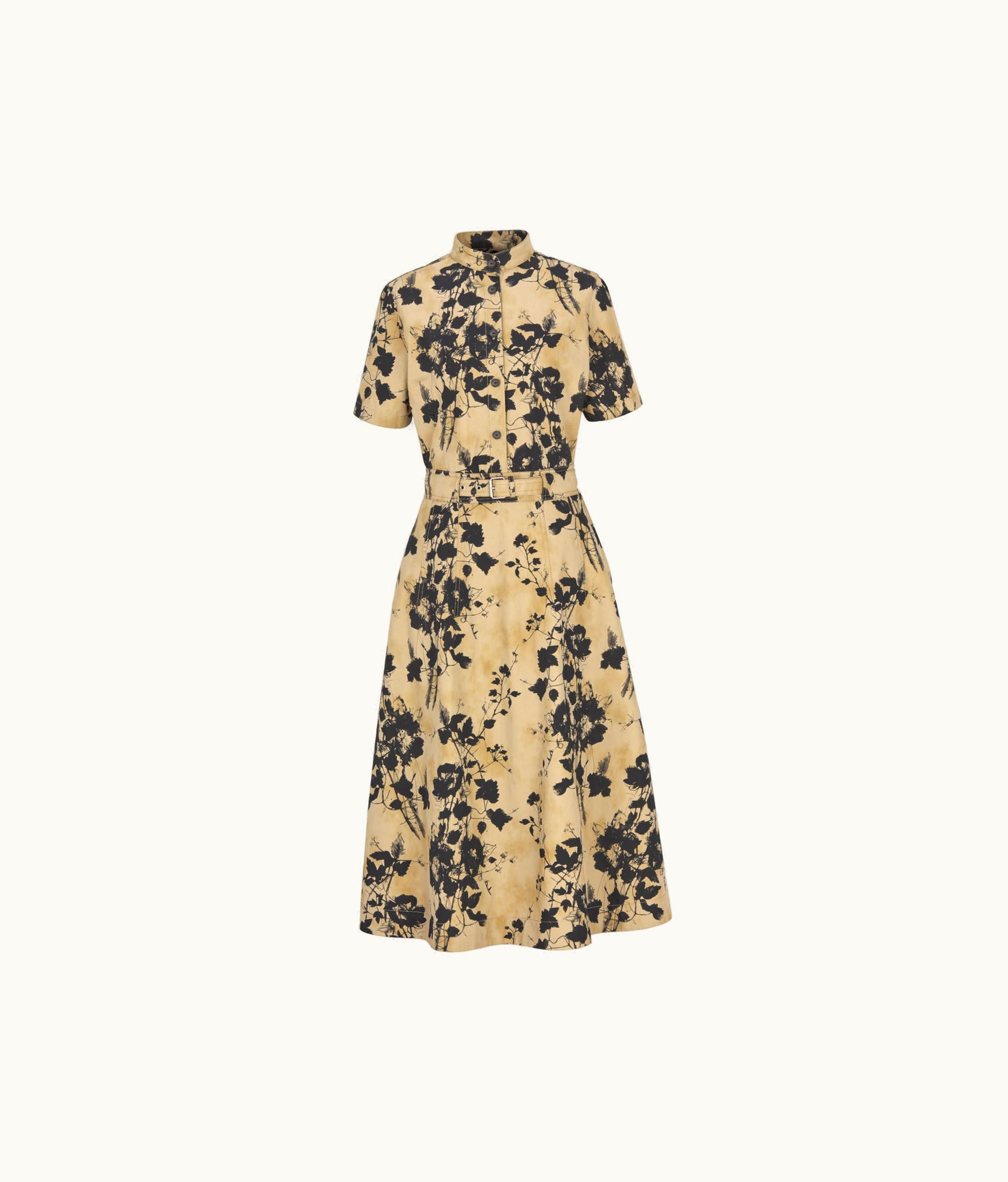 Dior Dior Flared Mid-Length Dress - Beige And Black Cotton Gabardine With Fleurs Mystiques Motif