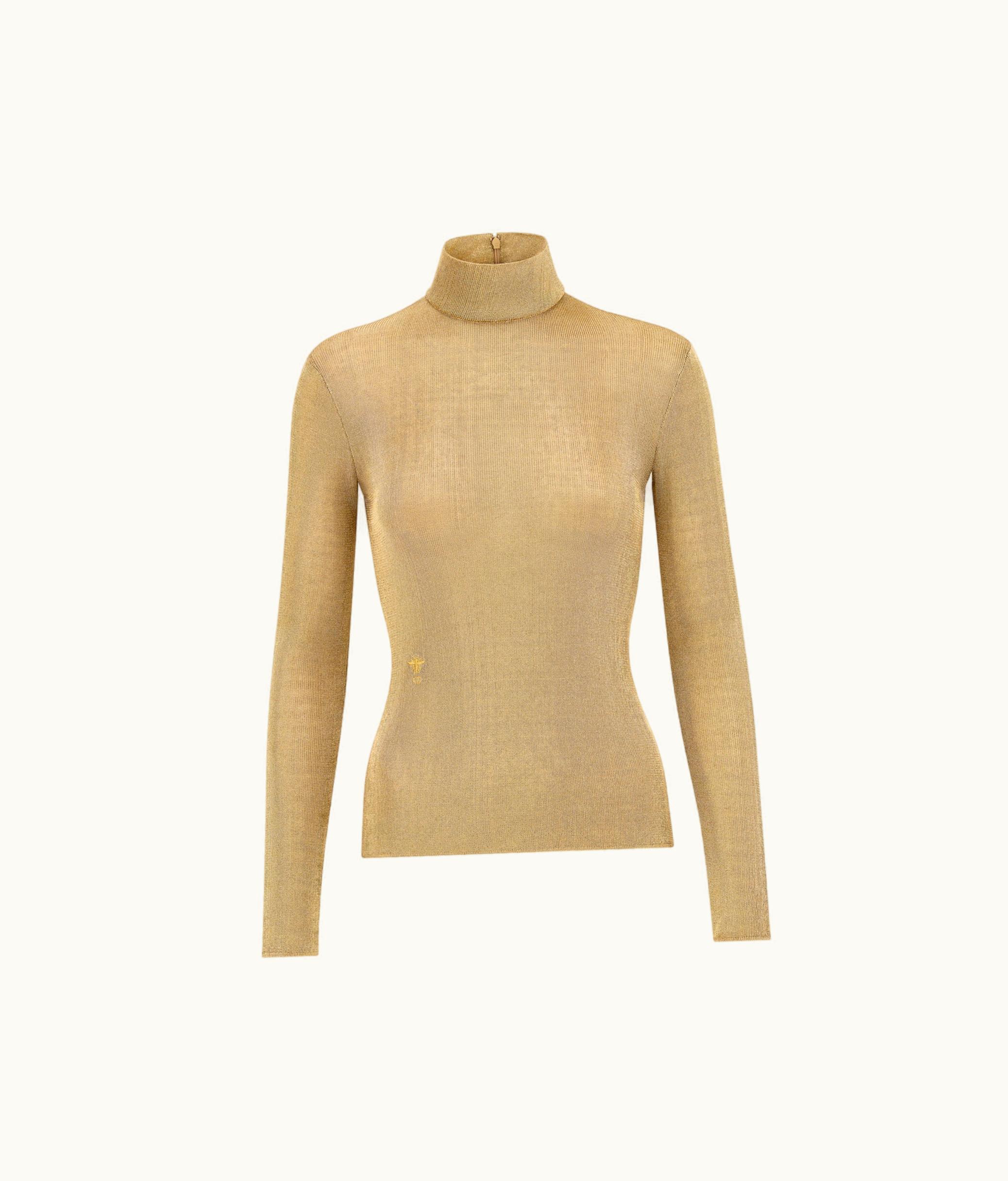 Dior Dior Or Turtleneck Sweater - Gold-Tone Ribbed Technical Mesh