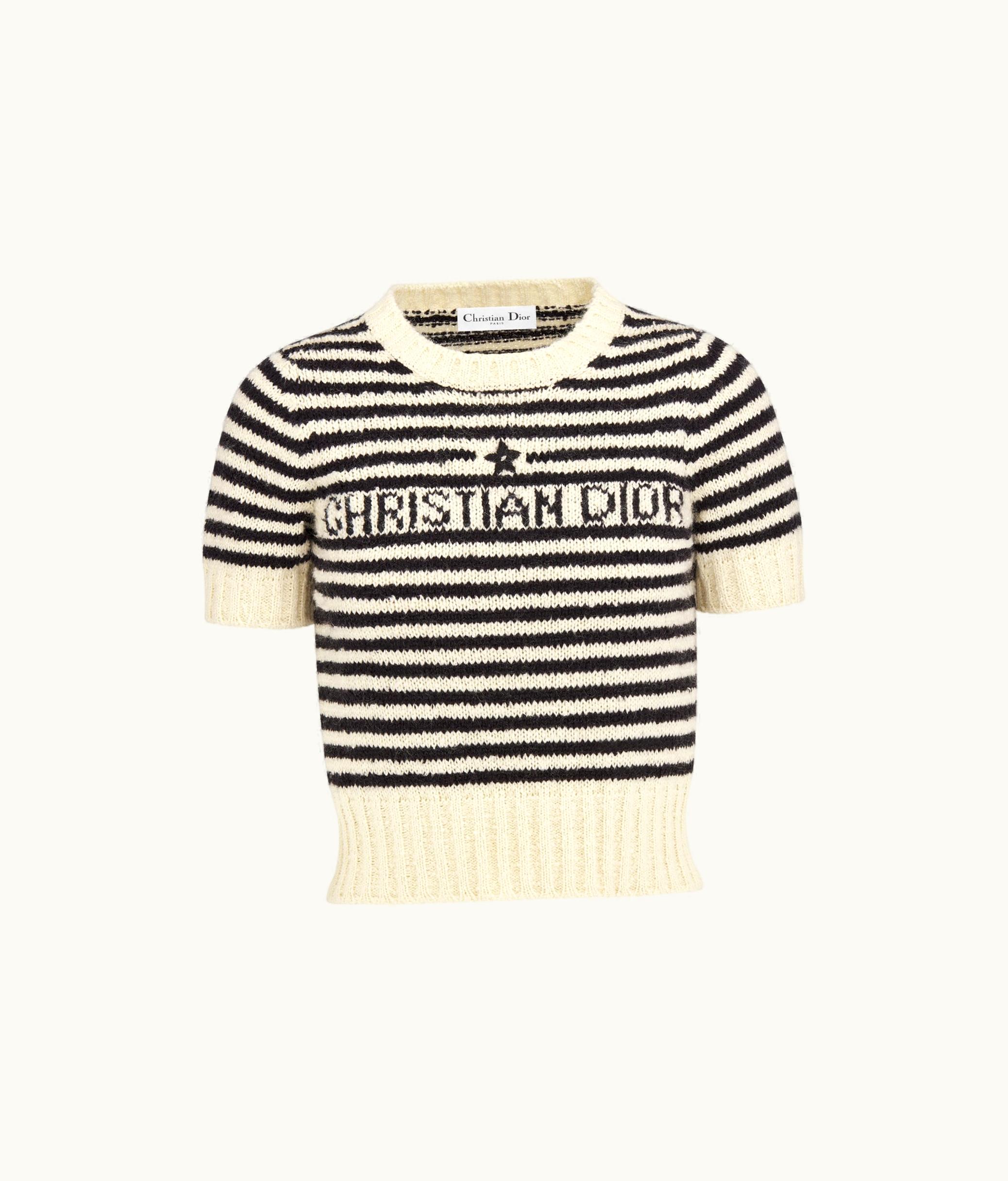 Dior Dior Marinière Short-Sleeved Sweater - Ecru And Black Technical Cotton, Wool And Mohair Knit With Signature