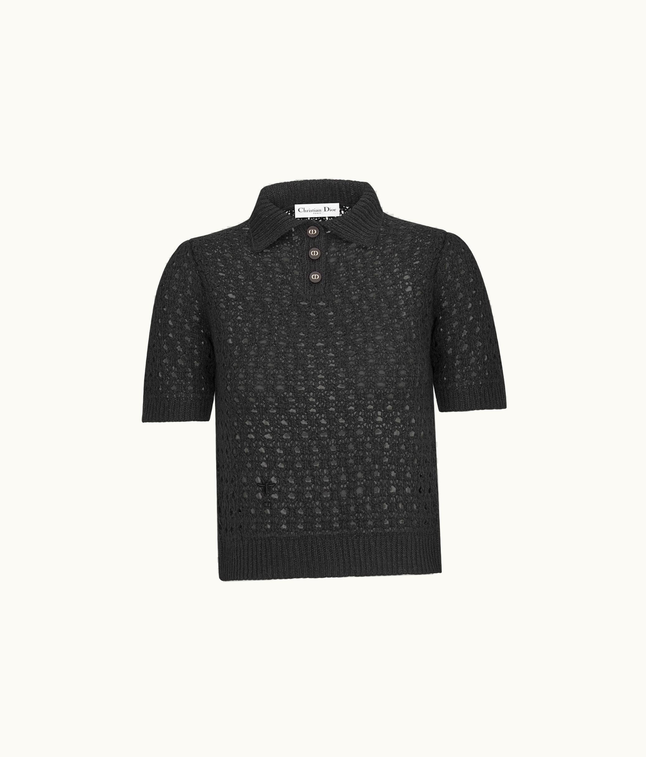 Dior Dior Macrocannage Polo Shirt - Black Alpaca, Cashmere And Silk Openwork Knit