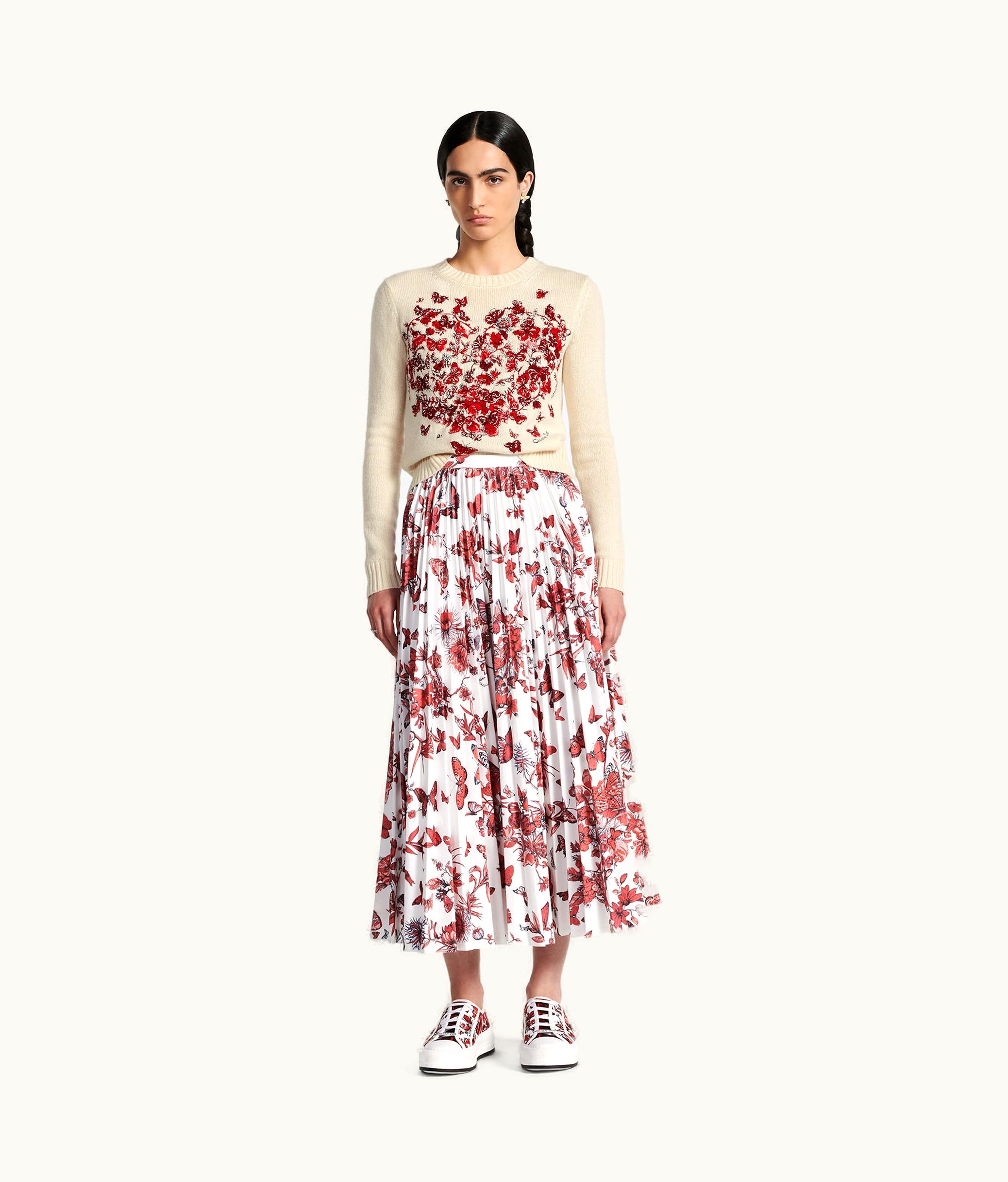 Dior Dior Mid-Length Pleated Skirt - White Cotton Denim With Red Toile De Jouy Mexico Motif
