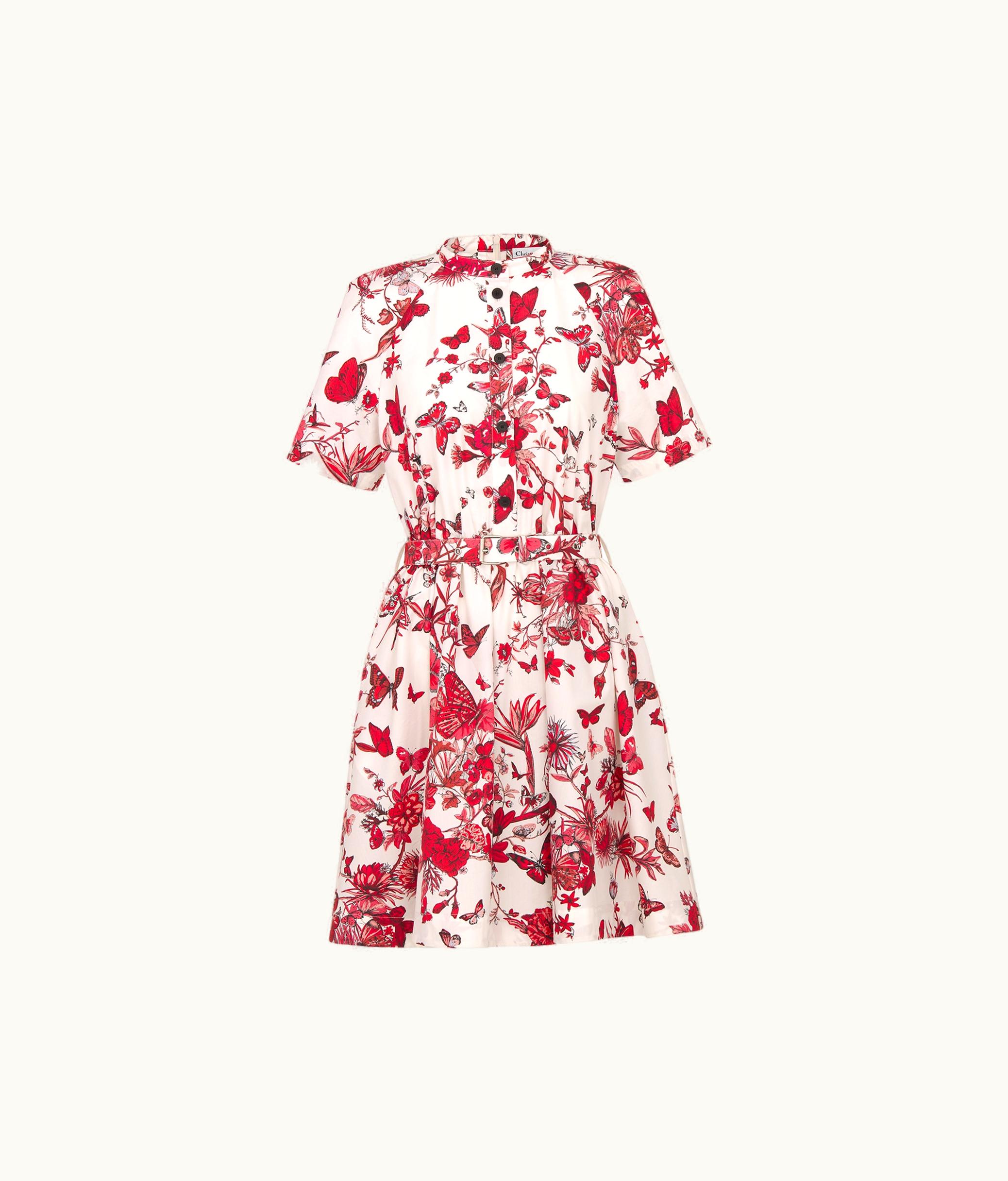 Dior Dior Belted Shirt Dress - White Cotton And Silk Poplin With Red Toile De Jouy Mexico Motif