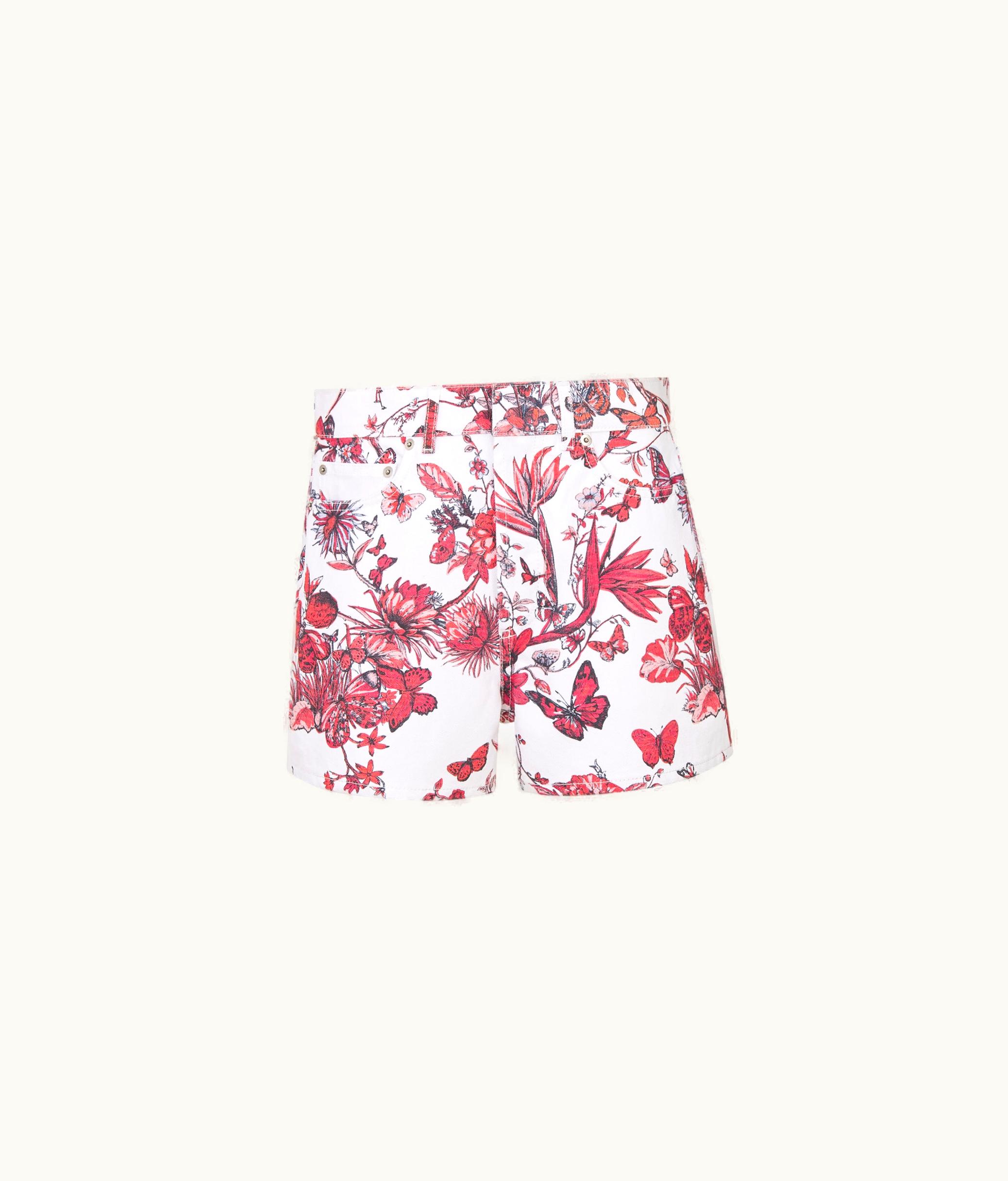 Dior Dior Shorts - White Cotton Denim With Red Toile De Jouy Mexico Motif