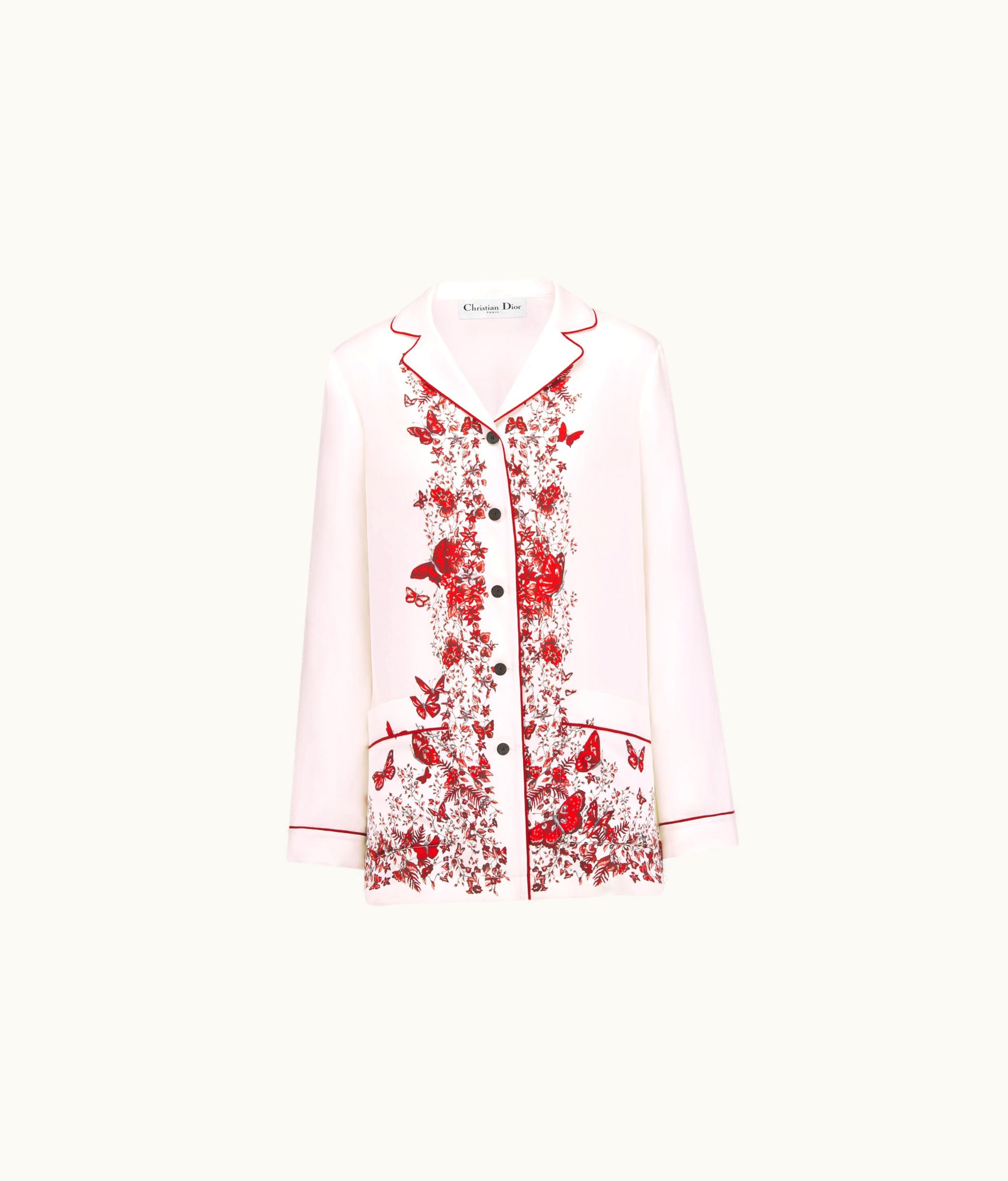 Dior Dior Shirt - White And Red Silk Twill With Le Cœur Des Papillons Motif
