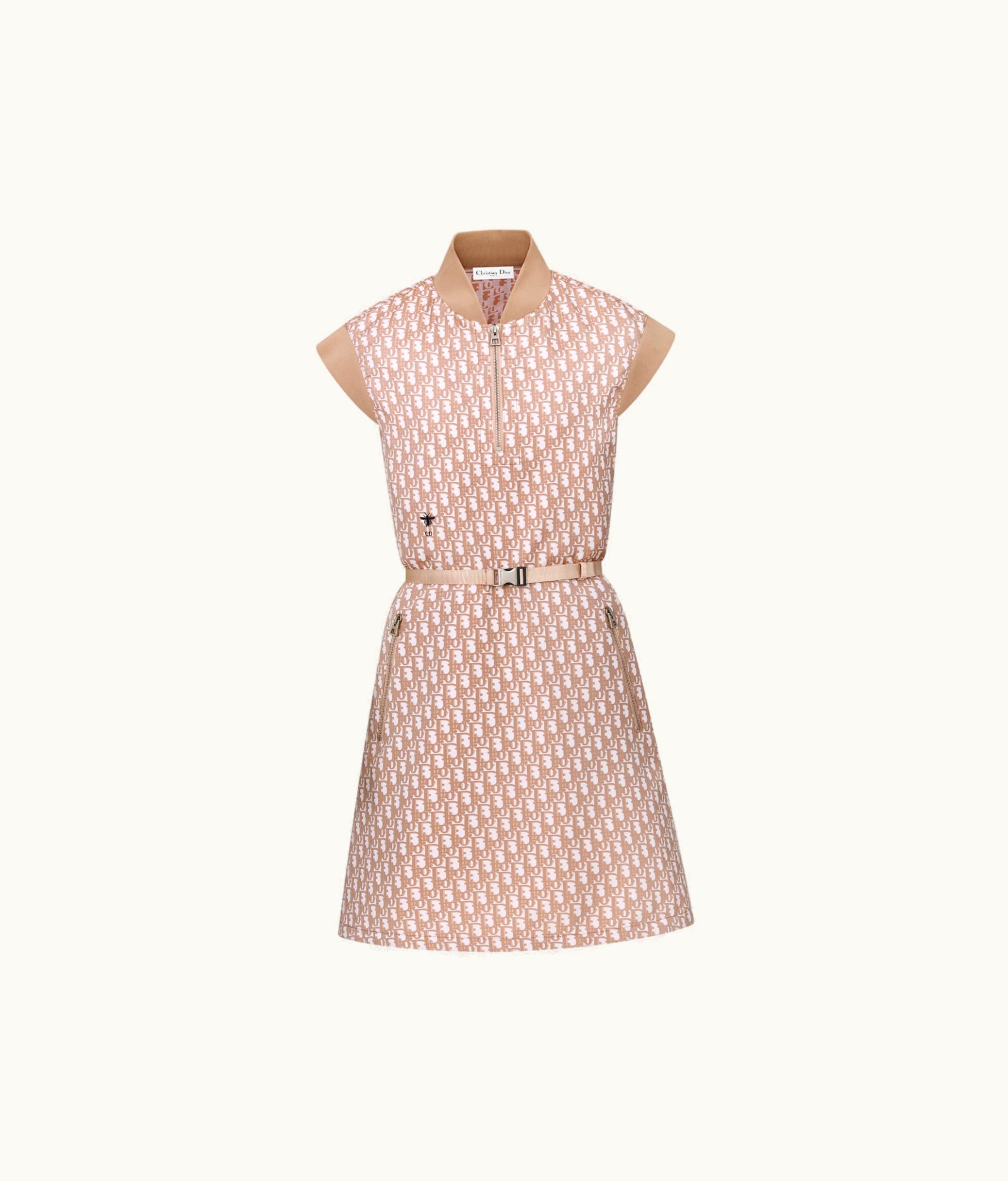 Dior Belted Dress - Melocoton Pink Technical Taffeta Jacquard With Dior Oblique Motif