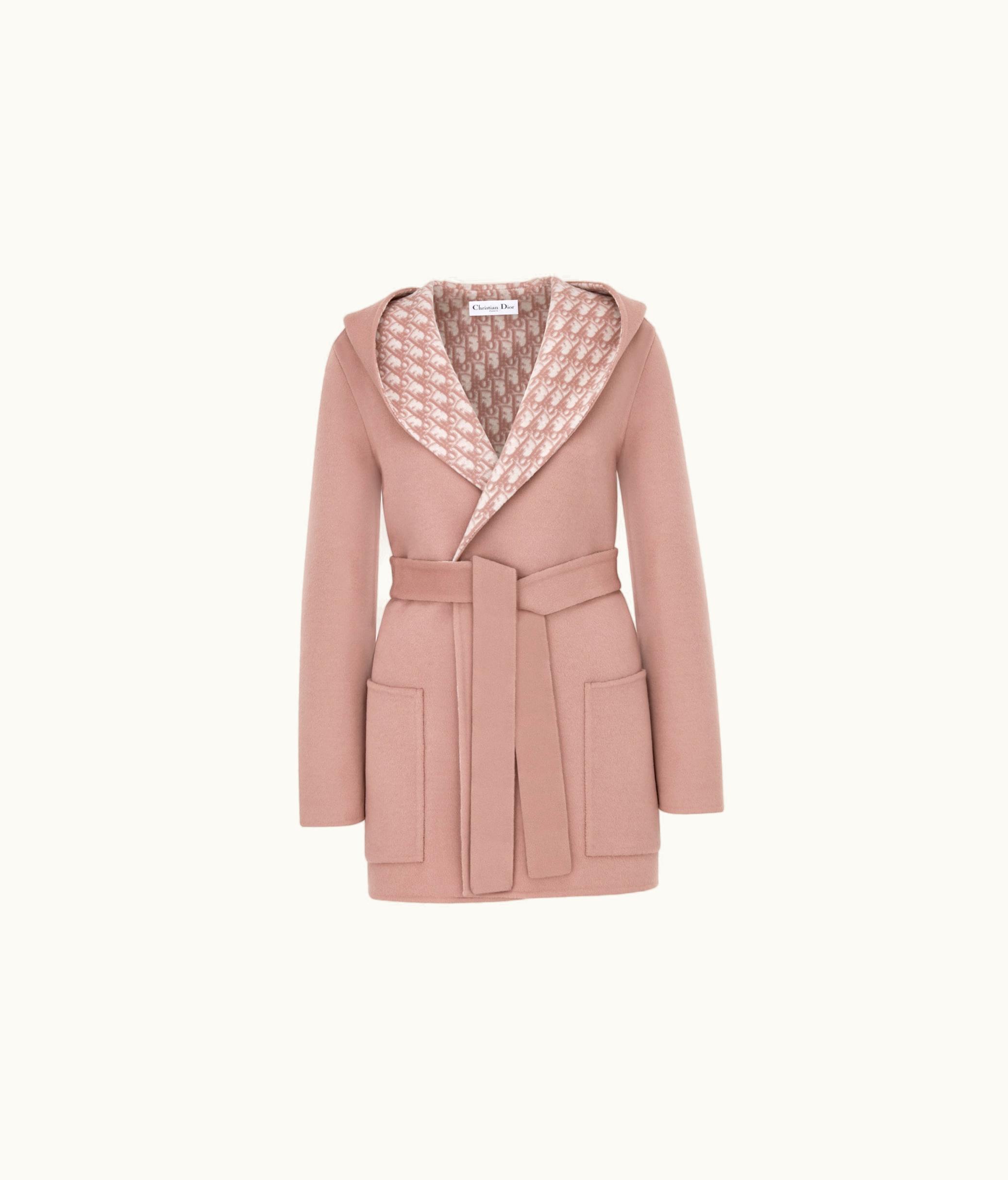 Dior Dior Cropped Coat With Hood And Belt - Rose Des Vents Double-Sided Wool