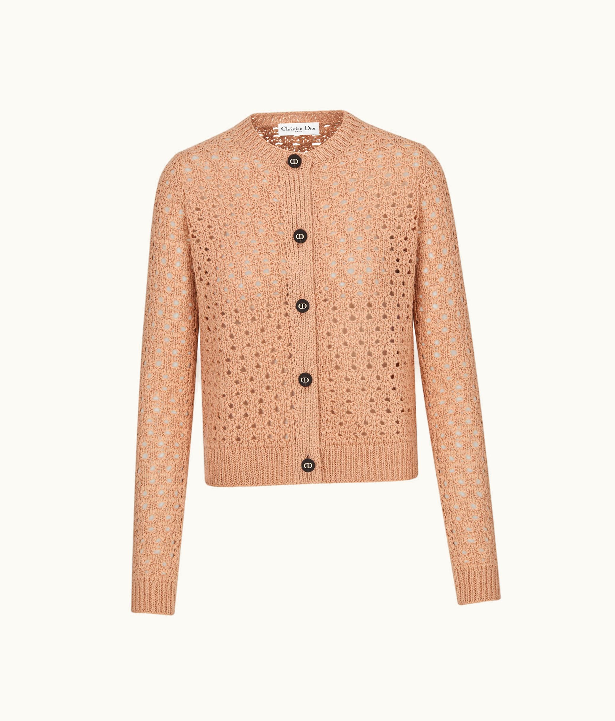 Dior Dior Cannage Cardigan - Melocoton Pink Alpaca, Cashmere And Silk Openwork Knit