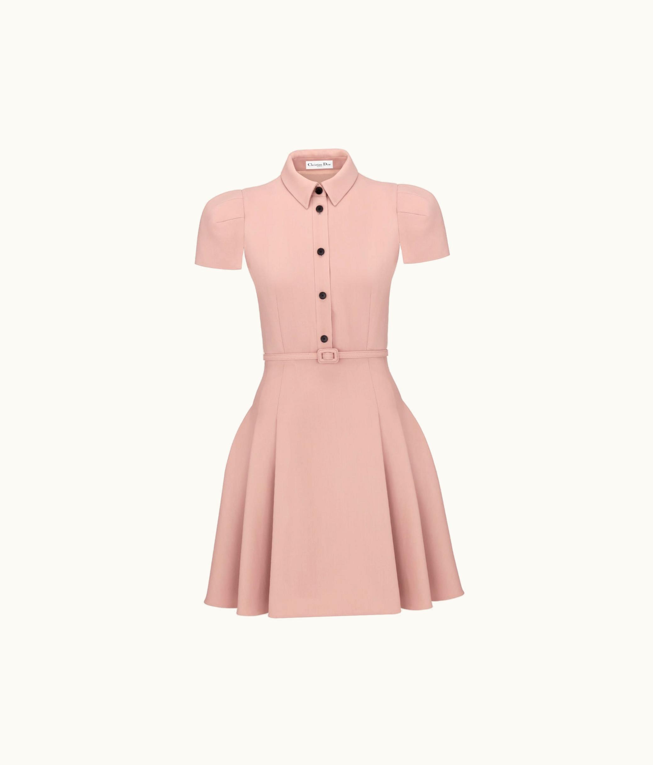Dior Dior Flared Belted Dress - Melocoton Pink Wool And Silk