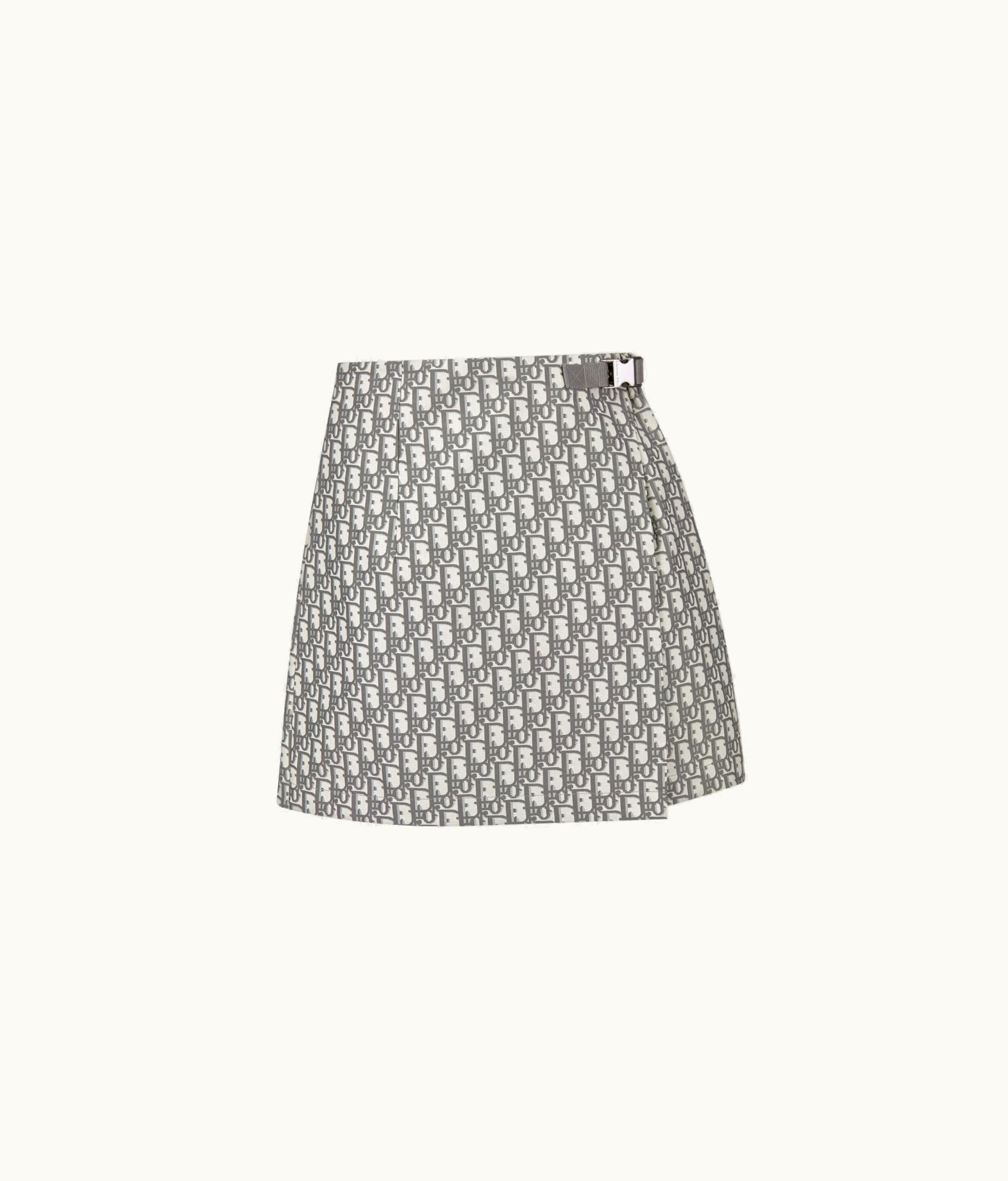 Dior Skort - Gray Technical Taffeta Jacquard With Dior Oblique Motif