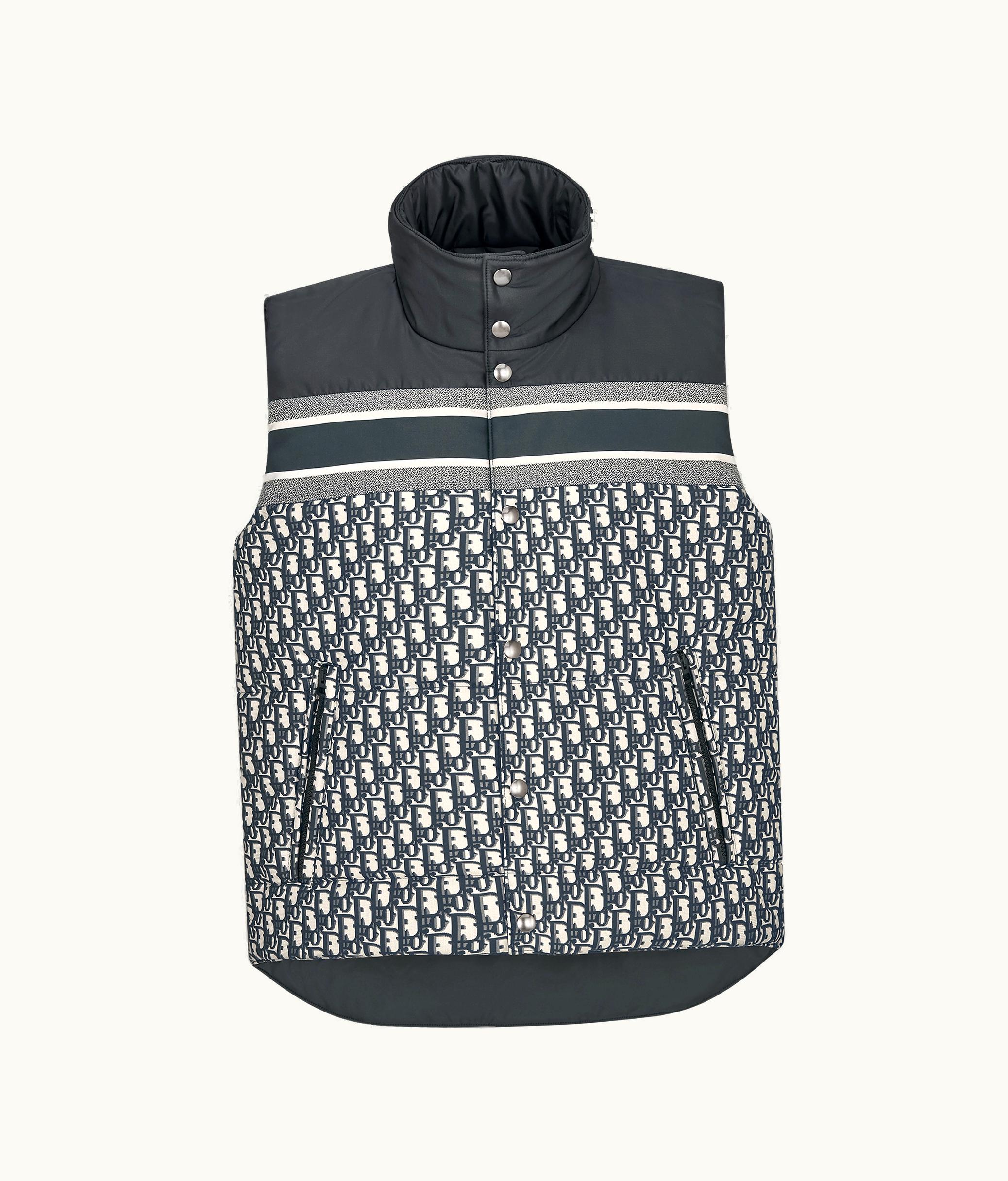 Dior Reversible Puffer Vest - Blue And Ecru Dior Oblique Quilted Technical Taffeta