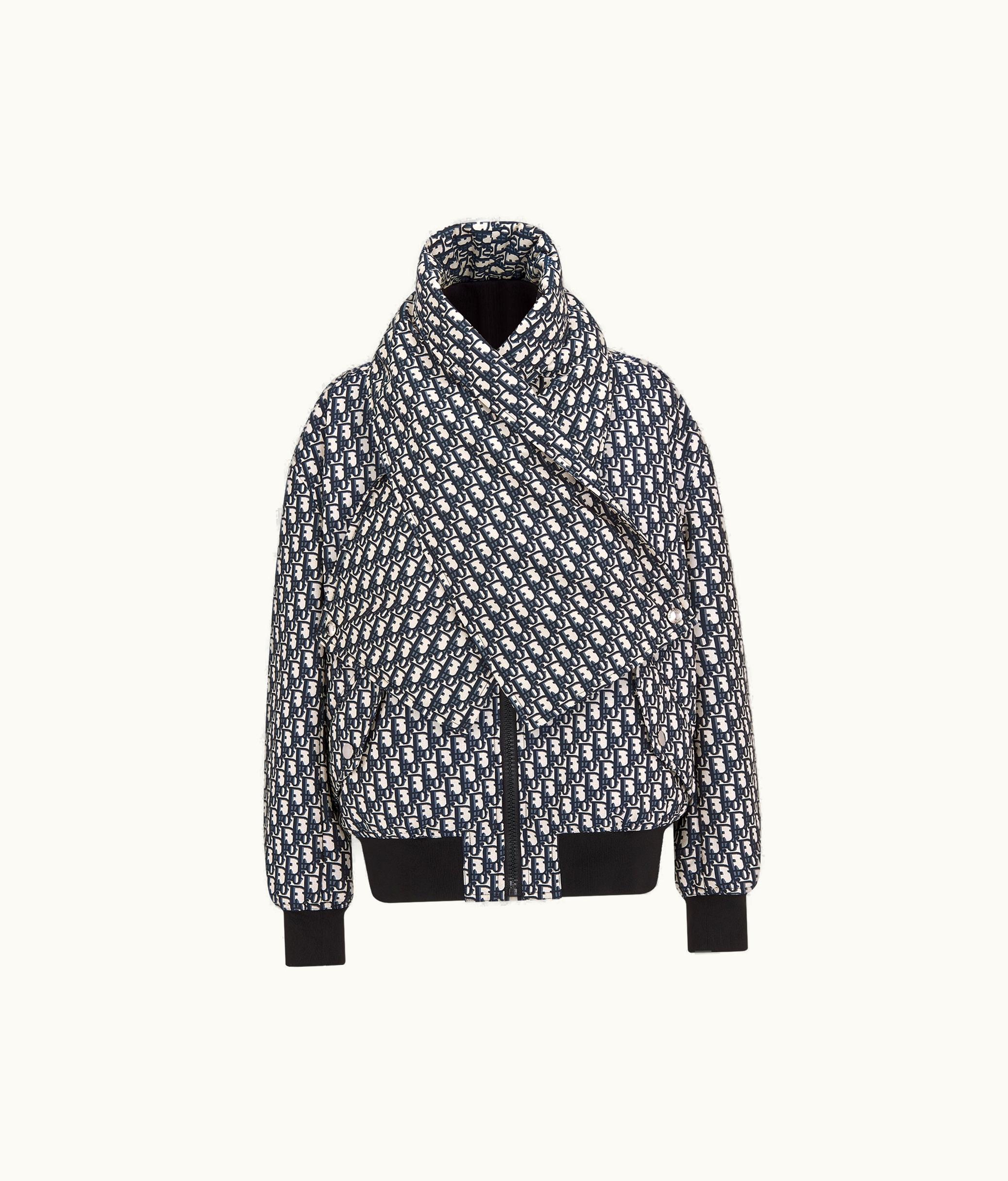 Dior Bomber Jacket With Criss Cross Collar - Blue And Ecru Technical Taffeta Jacquard With Dior Oblique Motif