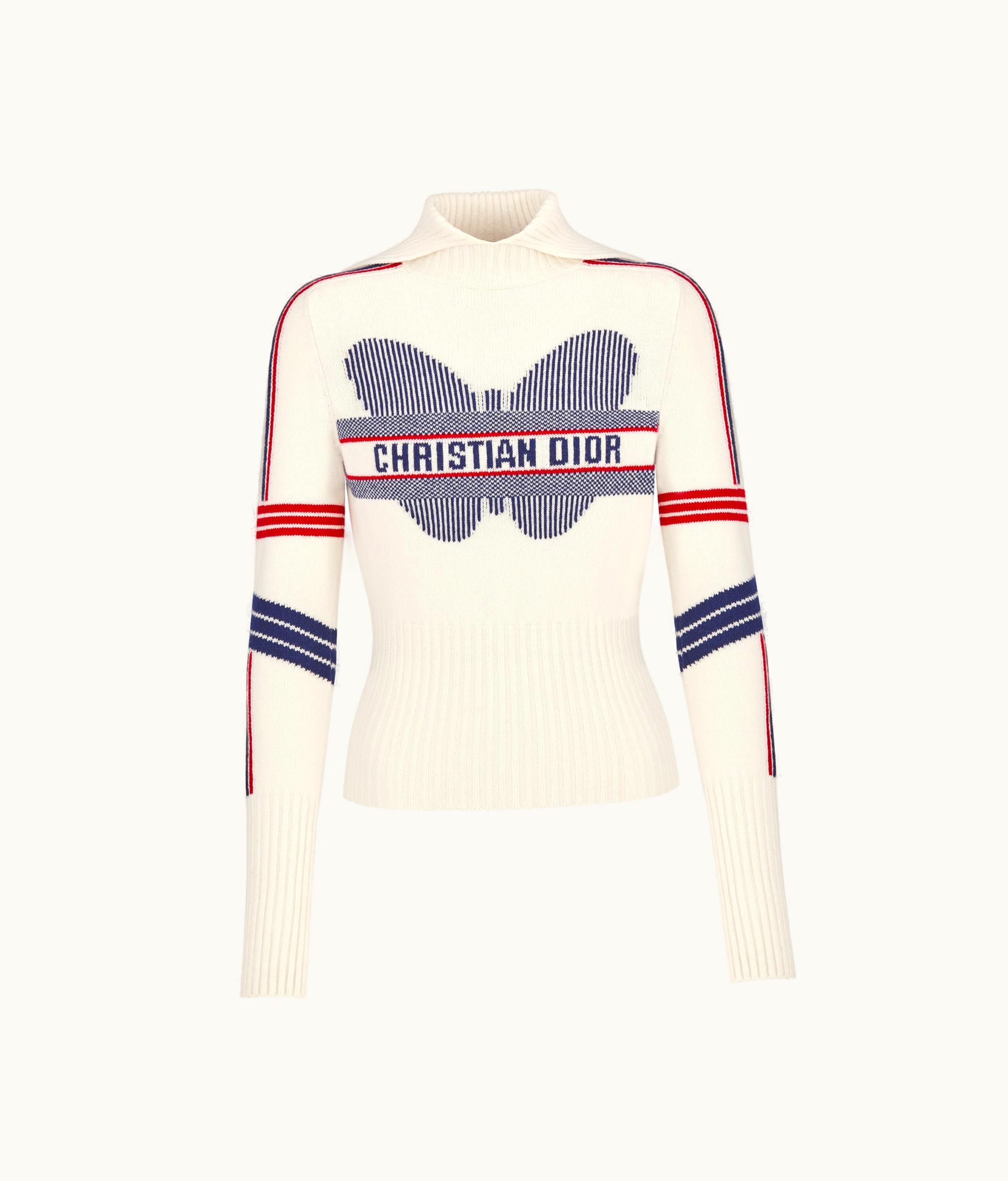 Dior Dioralps Stand-Collar Sweater - White Wool And Cashmere Knit With Three-Tone Butterfly Motif