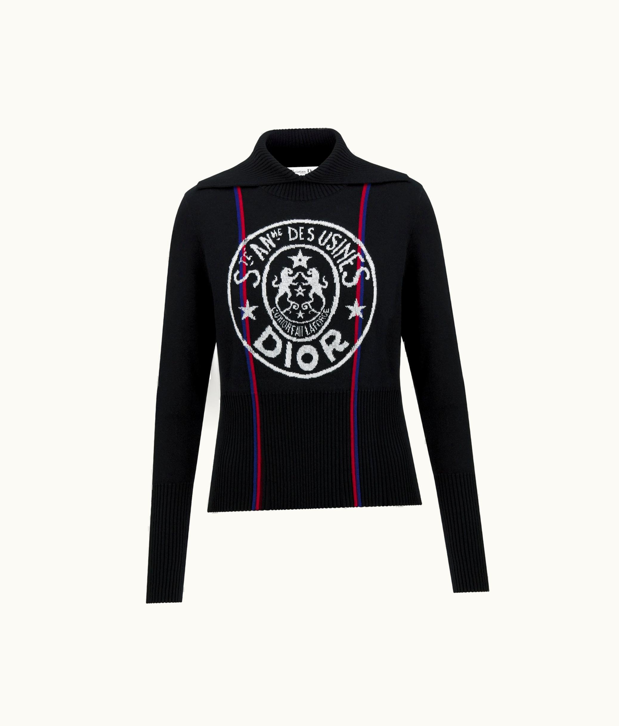 Dior Dioralps Stand-Collar Sweater - Black Technical Cashmere Knit With White L'Union Fait La Force Motif