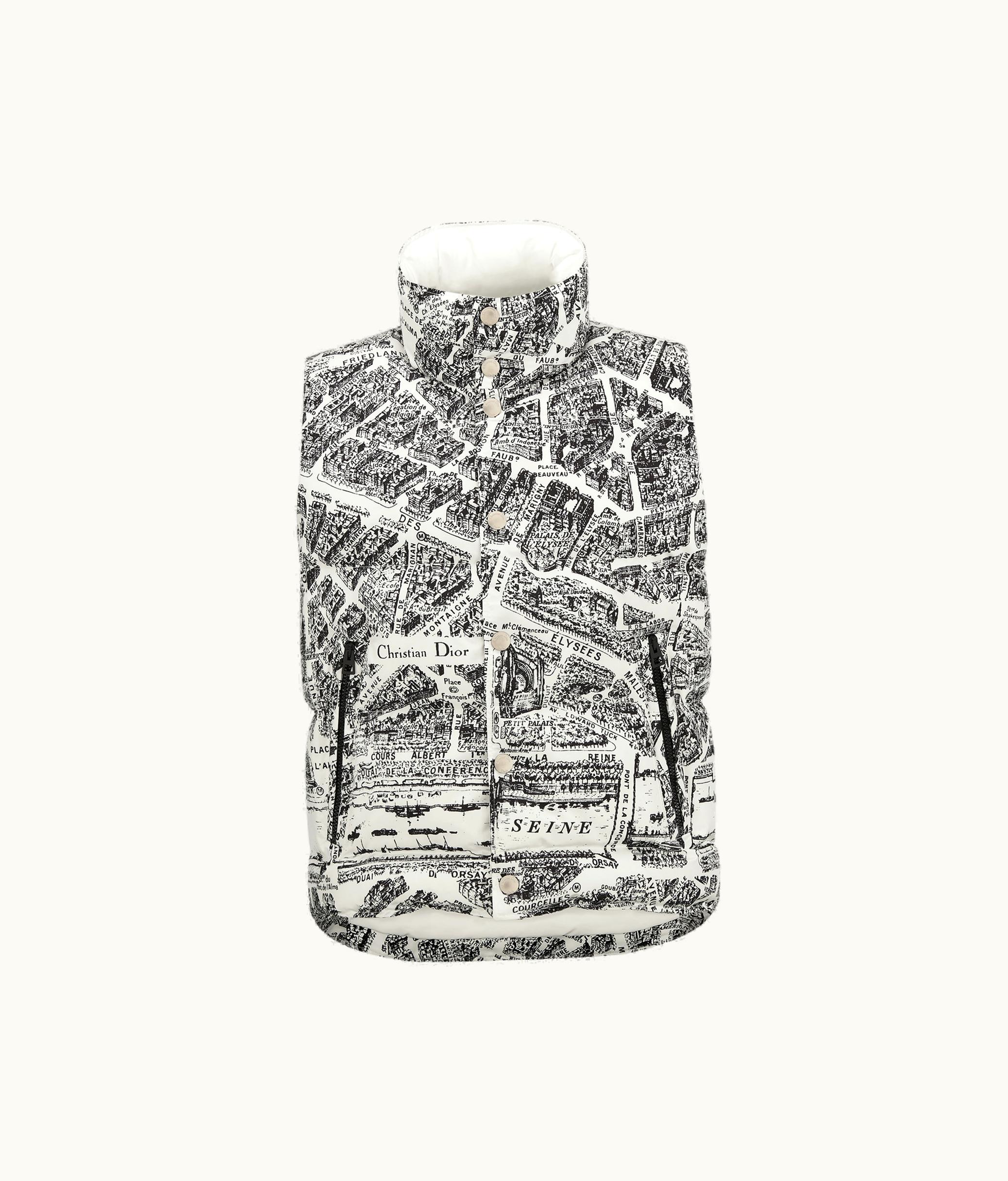 Dior Dioralps Puffer Vest - White And Black Quilted Technical Taffeta With Plan De Paris Motif