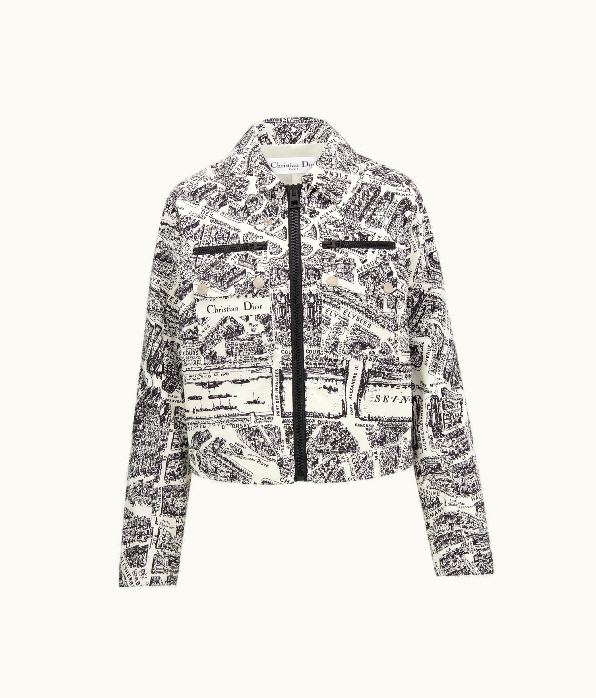 Dior Dioralps Cropped Blouson - White And Black Quilted Technical Taffeta With Plan De Paris Motif