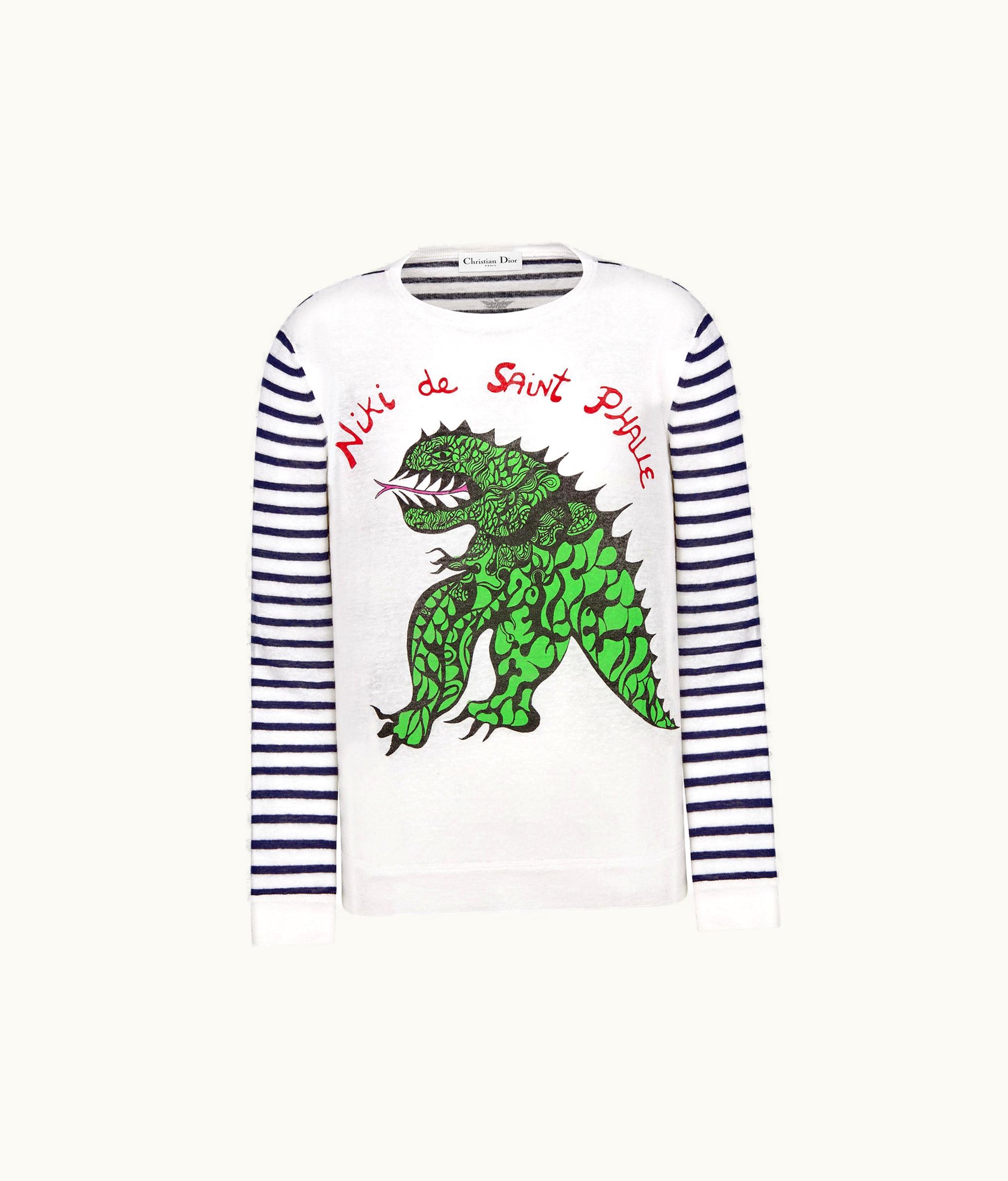 Dior Dior Marinière Sweater - Navy Blue And White Linen, Cashmere And Silk Knit With Green Dragon Motif