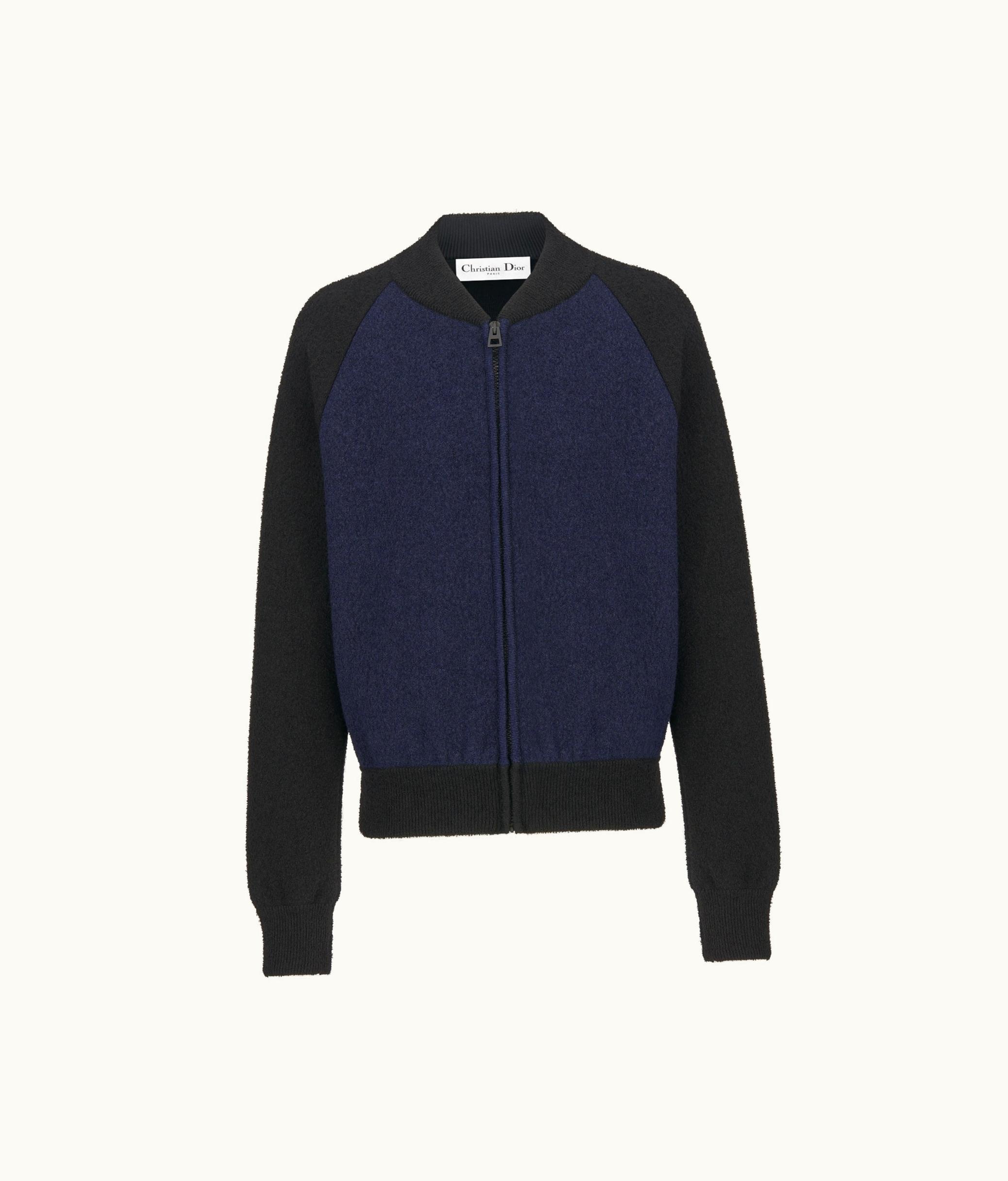 Dior Dior Bomber Jacket - Navy Blue Technical Virgin Wool Knit With Green Dragon Motif
