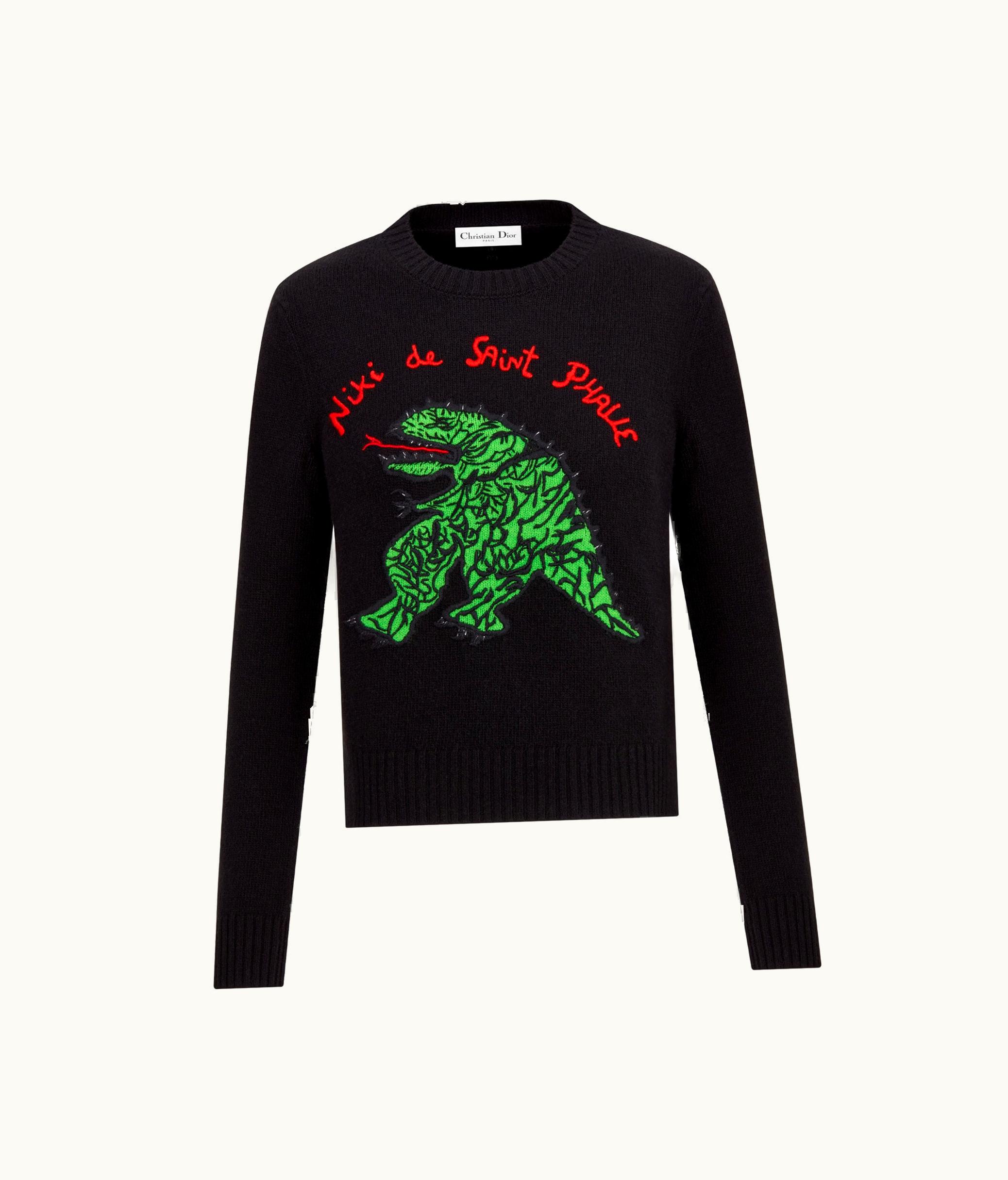 Dior Dior Embroidered Sweater - Black Virgin Wool And Cashmere Knit With Green Dragon Motif
