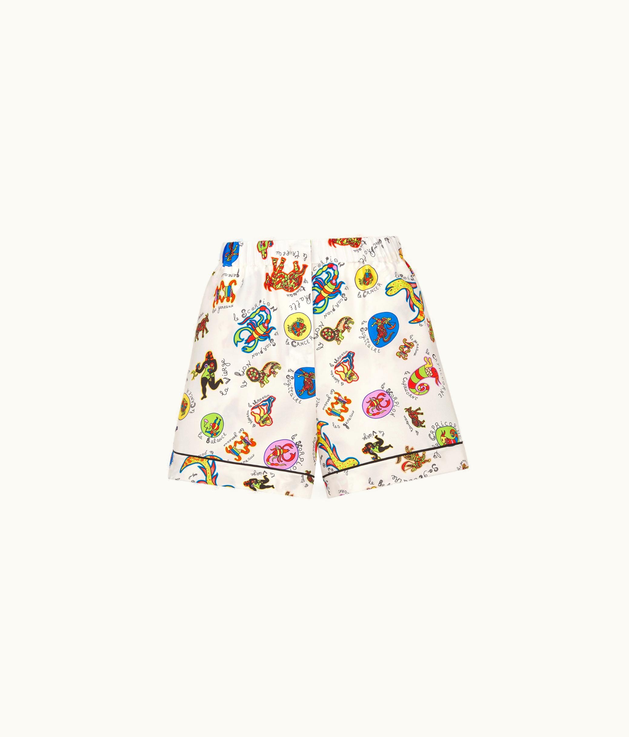 Dior Dior Shorts - White Silk Twill With Multicolor Dragon Zodiac Motif