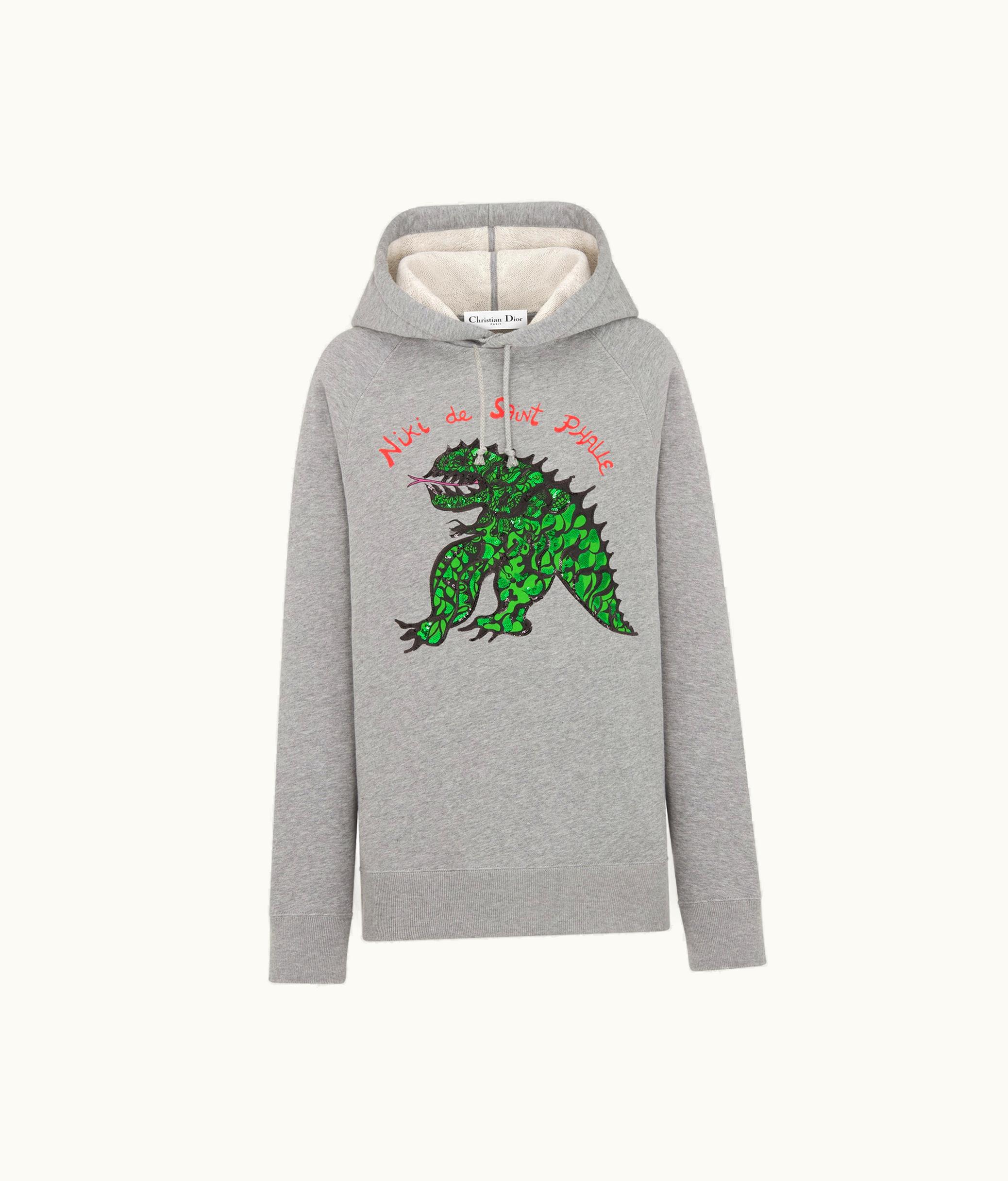 Dior Dior Embroidered Hooded Sweatshirt - Gray Cotton Jersey With Green Dragon Motif