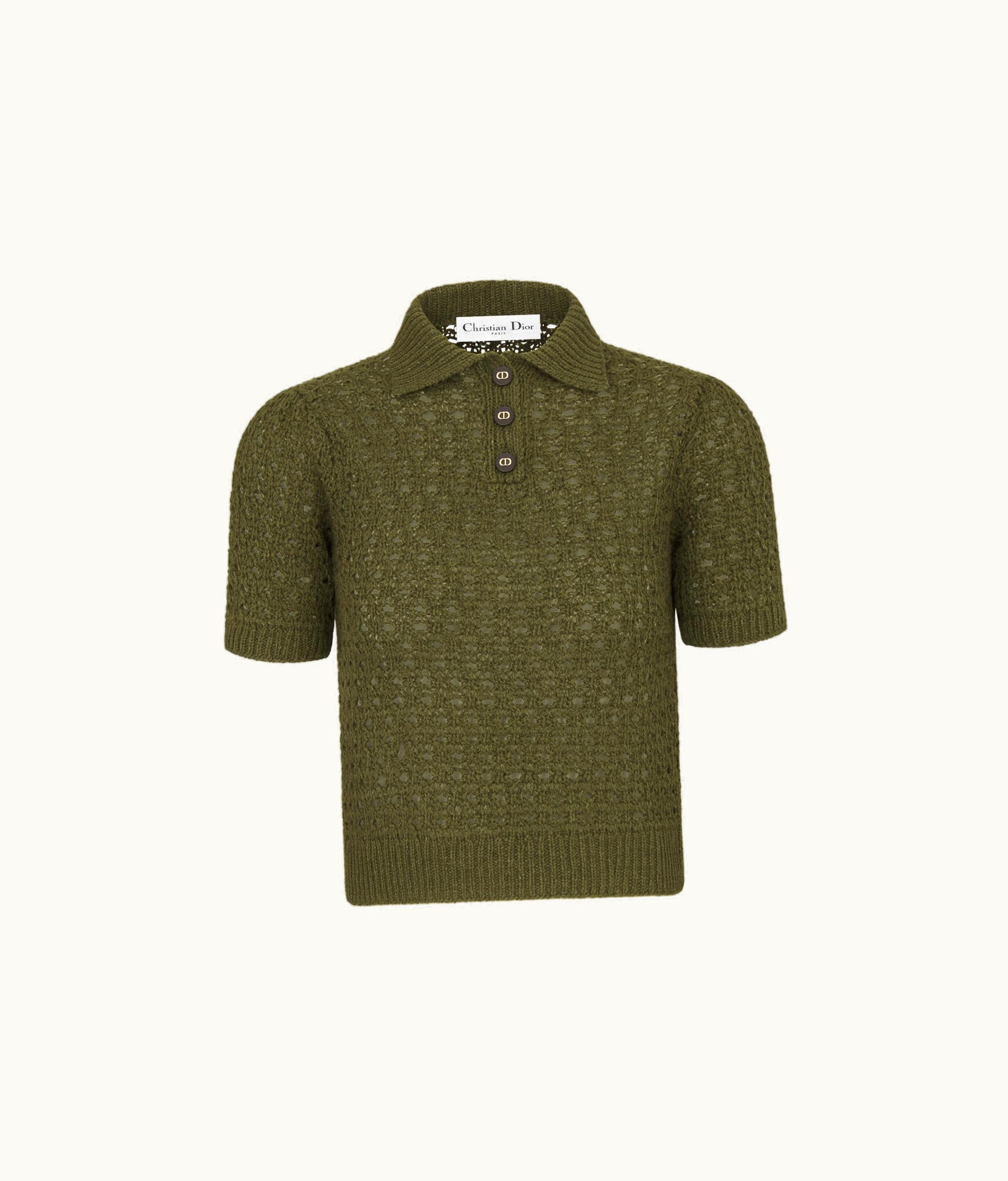 Dior Dior Macrocannage Polo Shirt - Khaki Alpaca, Cashmere And Silk Openwork Knit