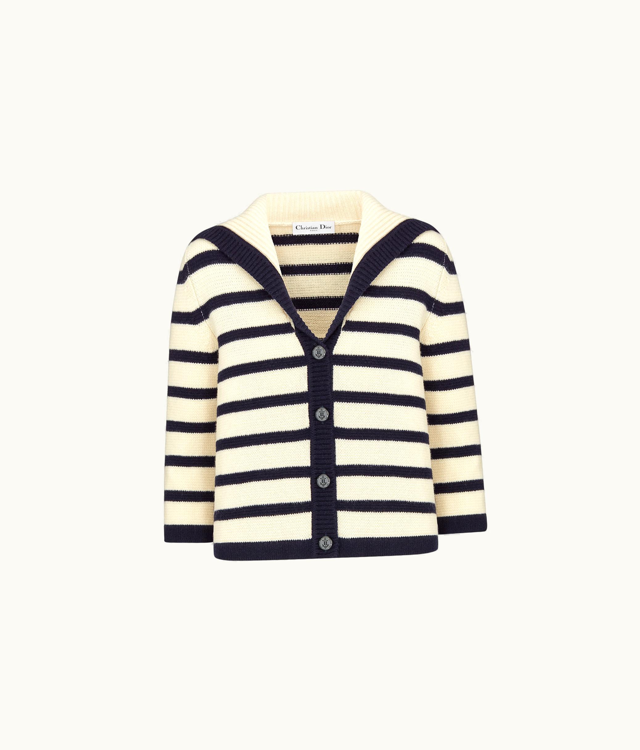 Dior Dior Marinière Cardigan - Navy Blue And Ecru Virgin Wool And Cashmere Knit With D-Stripes Motif