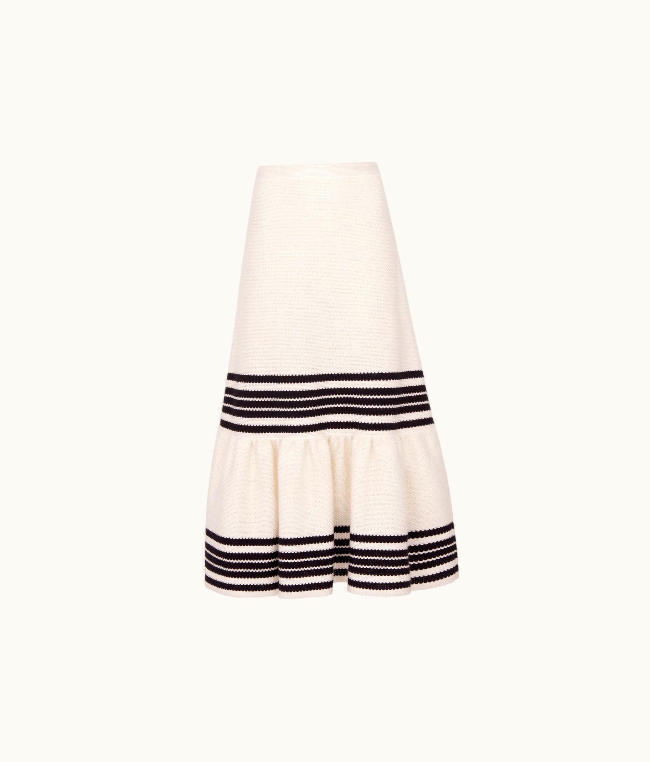 Dior Dior Marinière Mid-Length Skirt - White And Black Cotton And Silk Knit