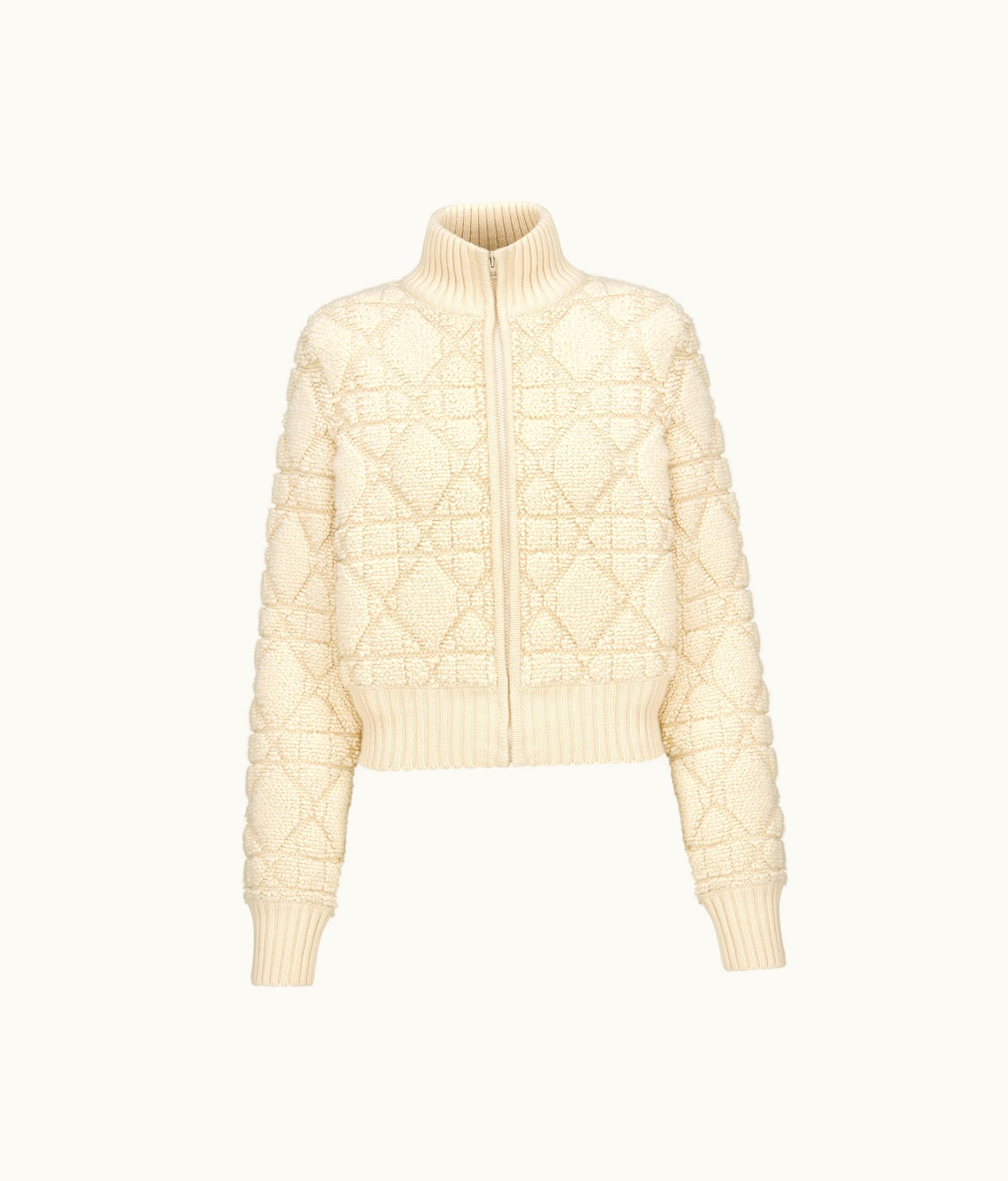 Dior Dior Macrocannage Zipped Cardigan - White Technical Wool And Cashmere Knit