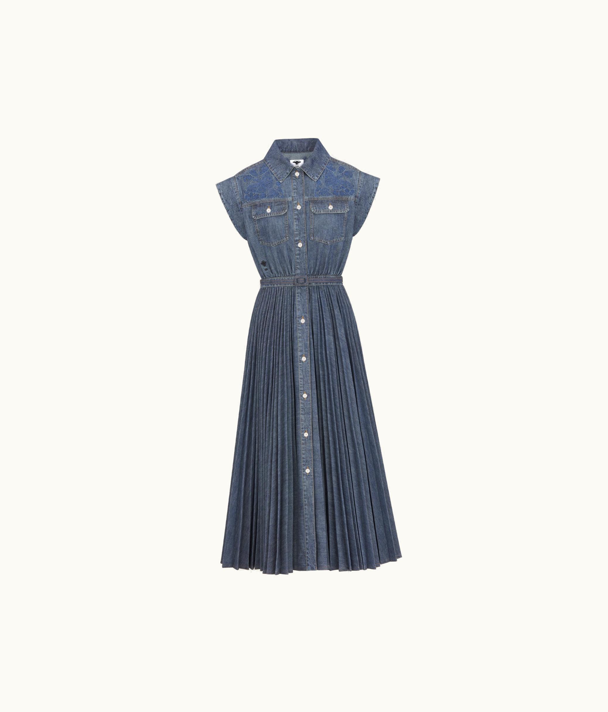 Dior Dior Embroidered Shirt Dress - Blue Cotton Denim