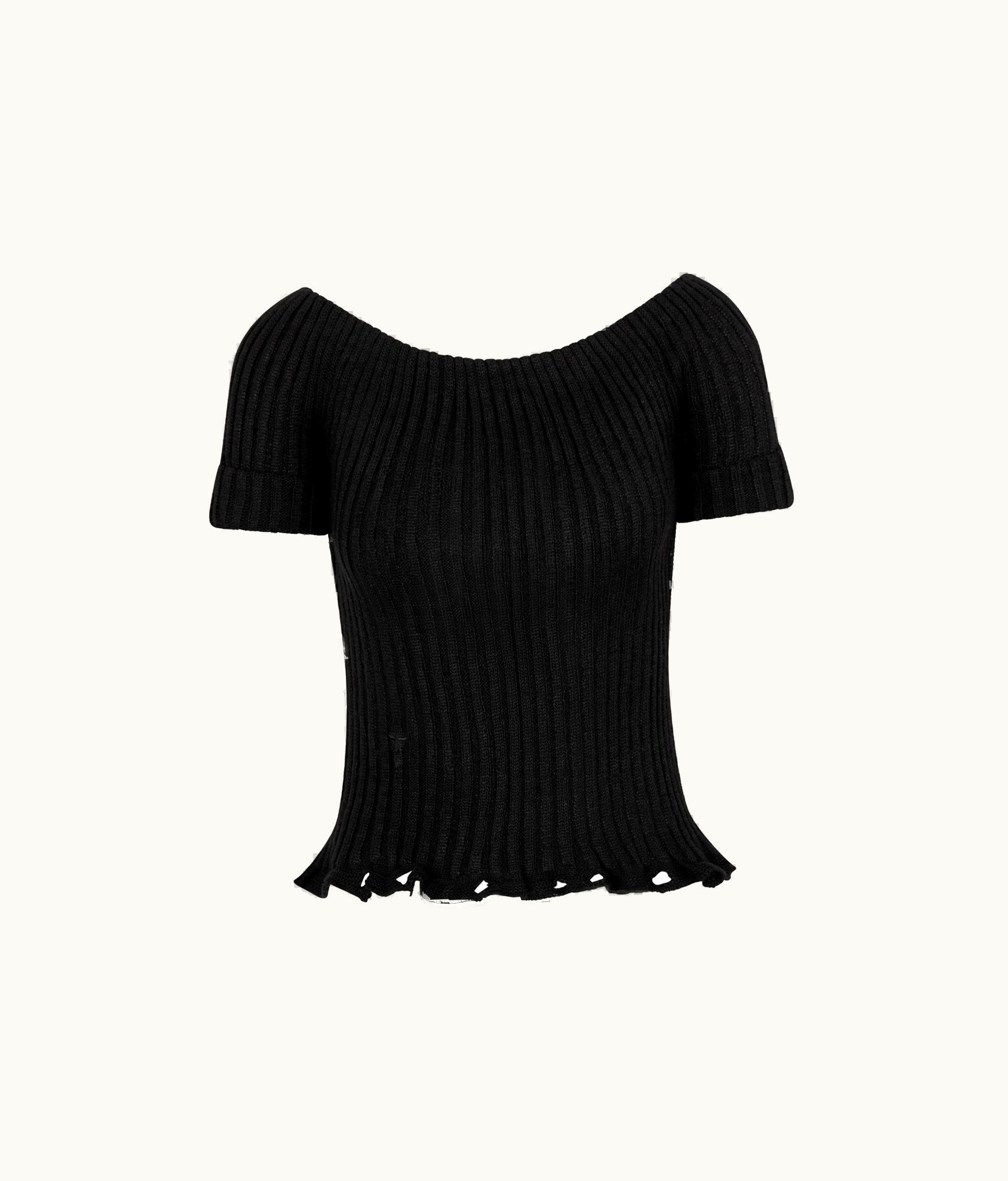 Dior Dior Short-Sleeved Sweater - Black Linen, Cashmere And Silk Ribbed Knit